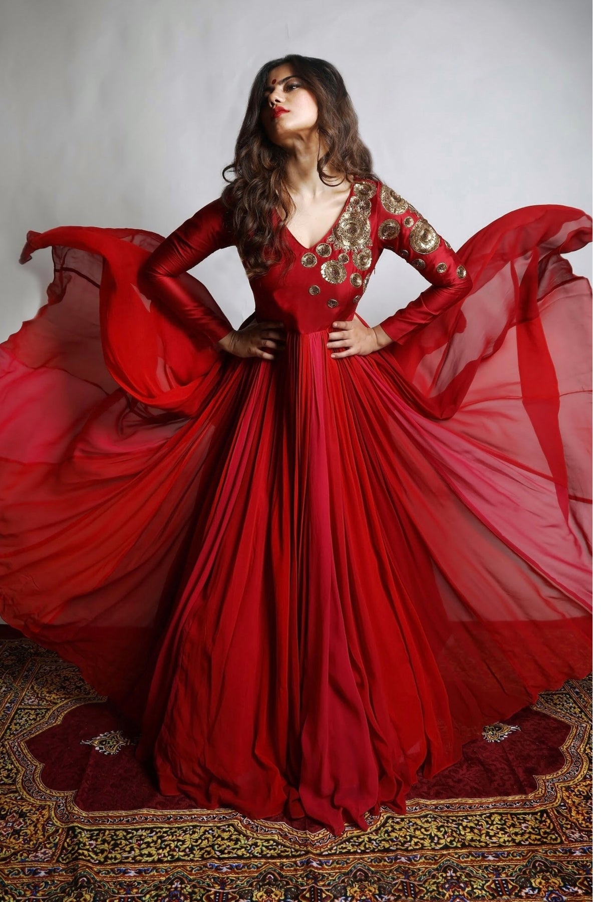 Red Anarkali With Embroidered Dupatta