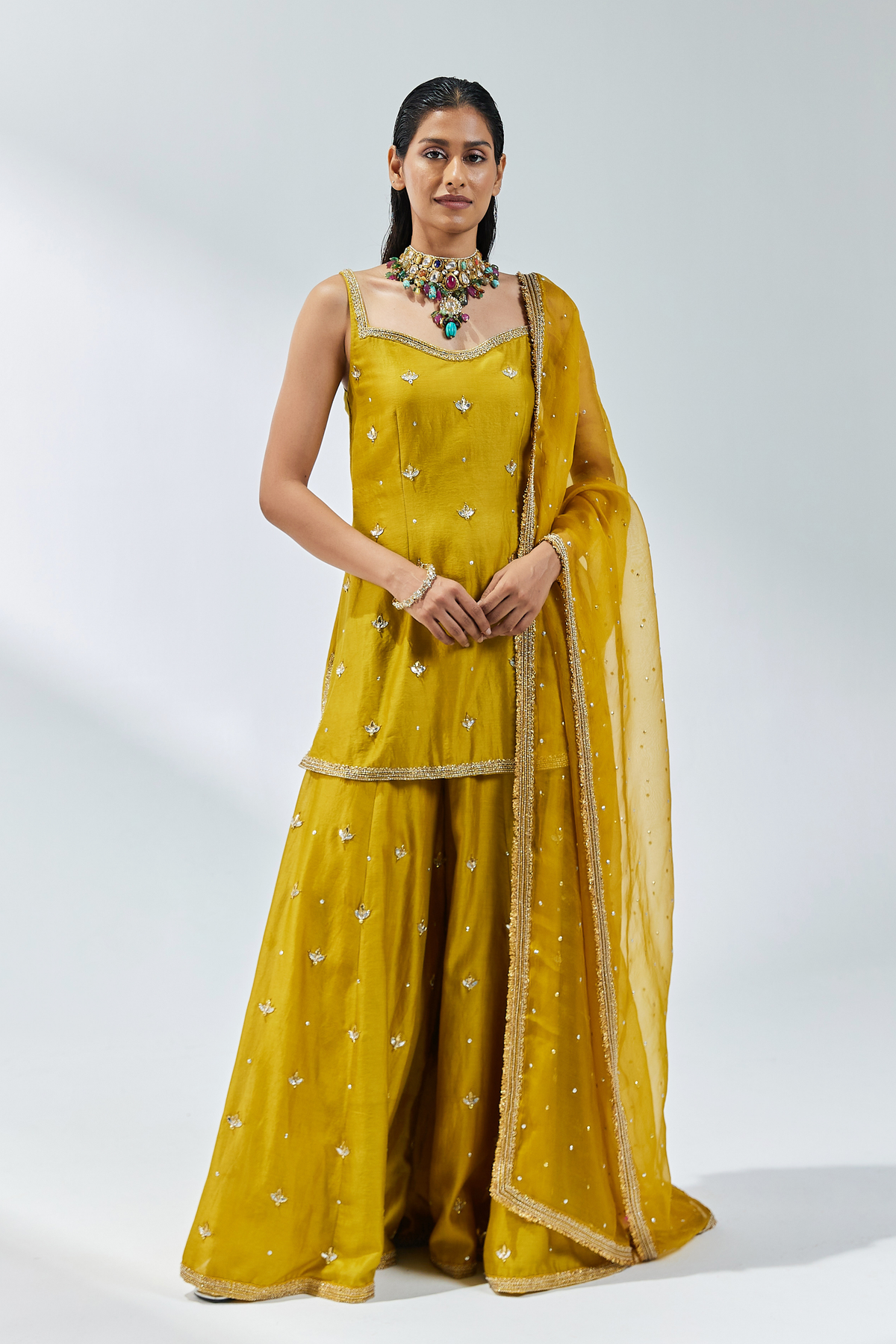 Dijon Mustard Chanderi Sharara Set