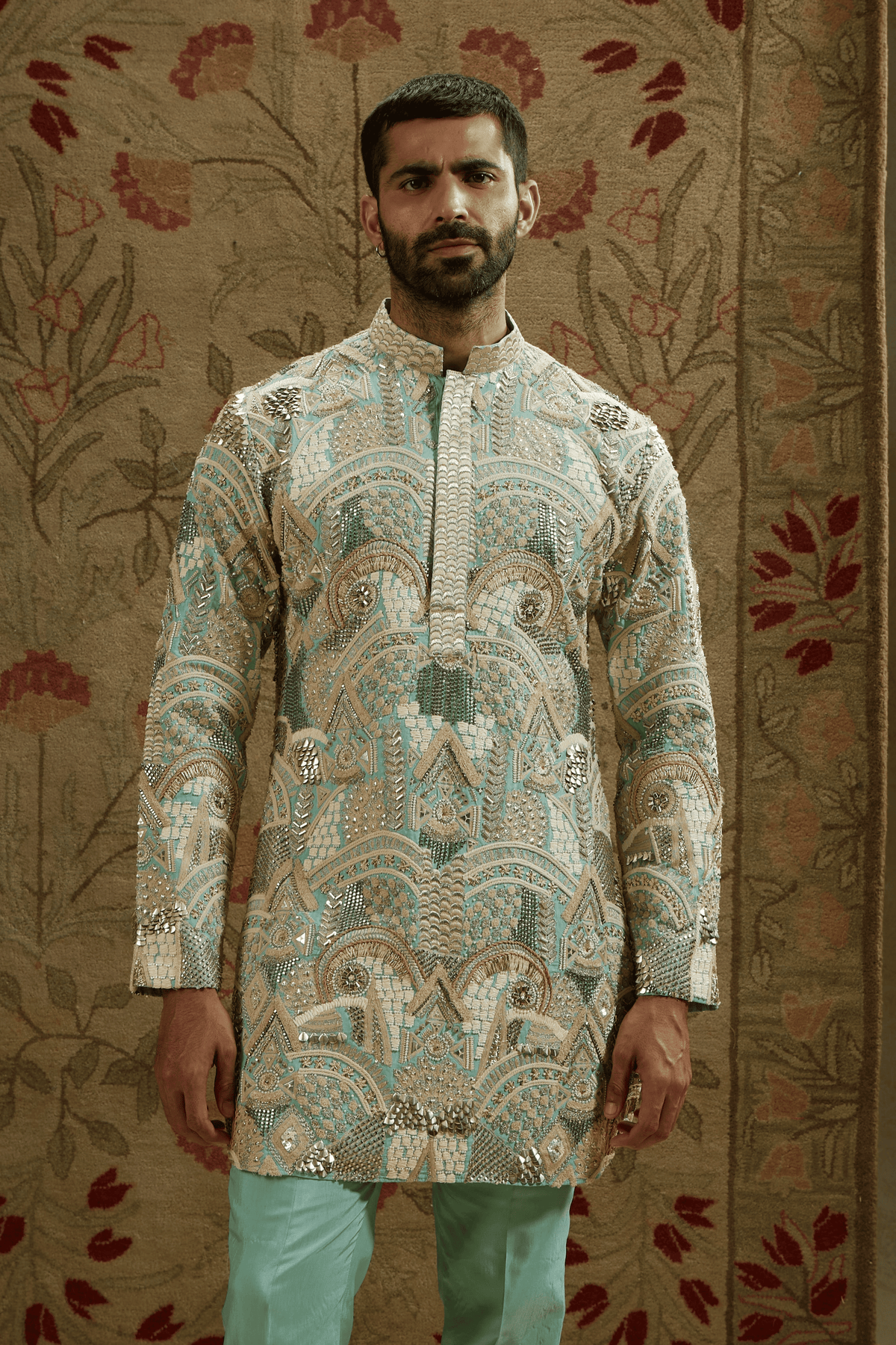 Teal Blue Embellished Kurta Set