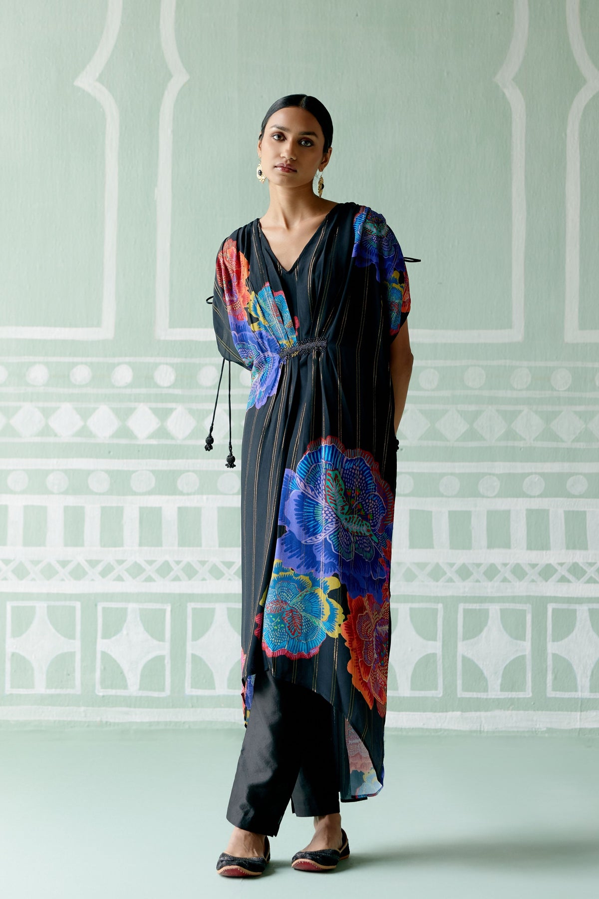 Black Floral Lurex Kaftan Set