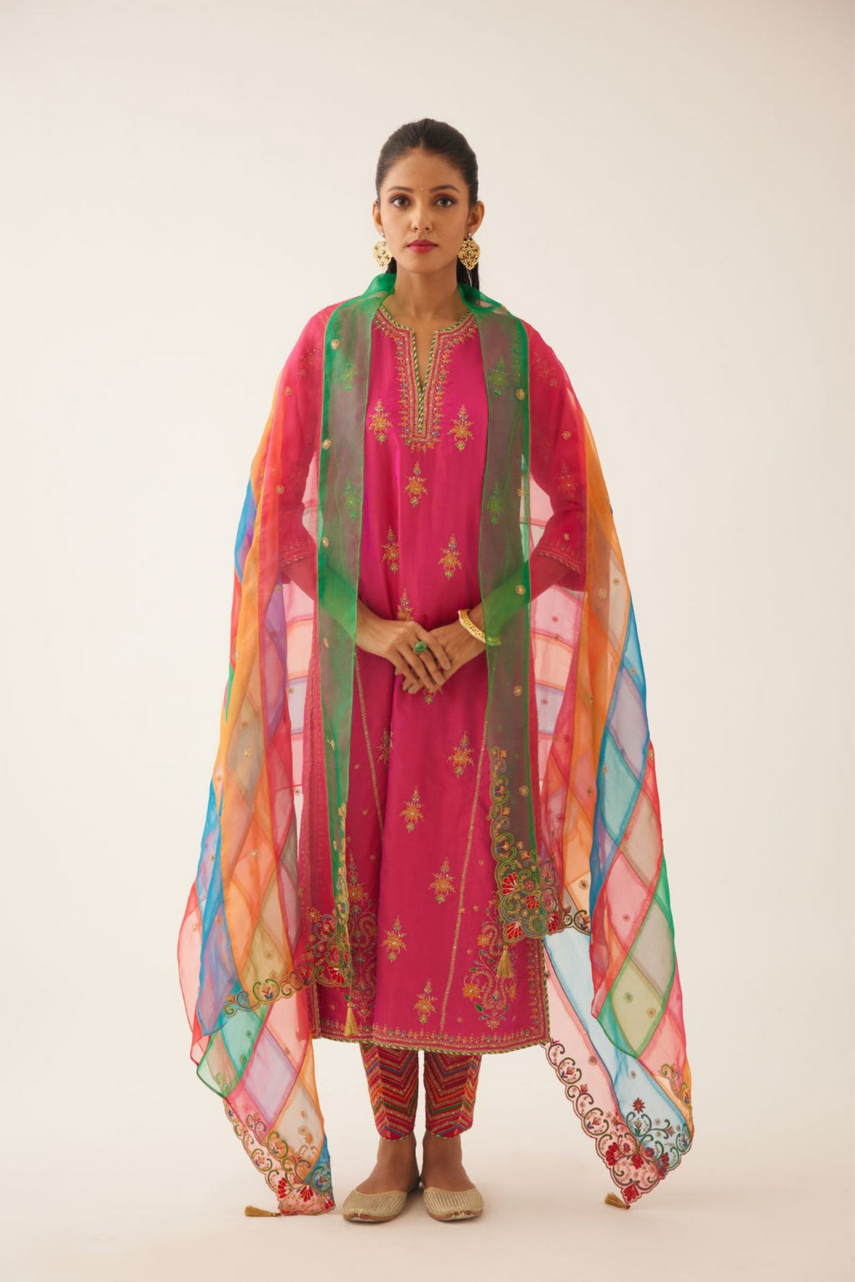 Raspberry Silk Kalidar Straight Kurta Set