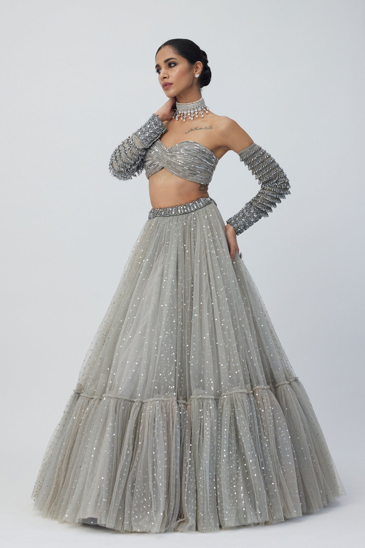 Grey Embroidery Lehenga Set