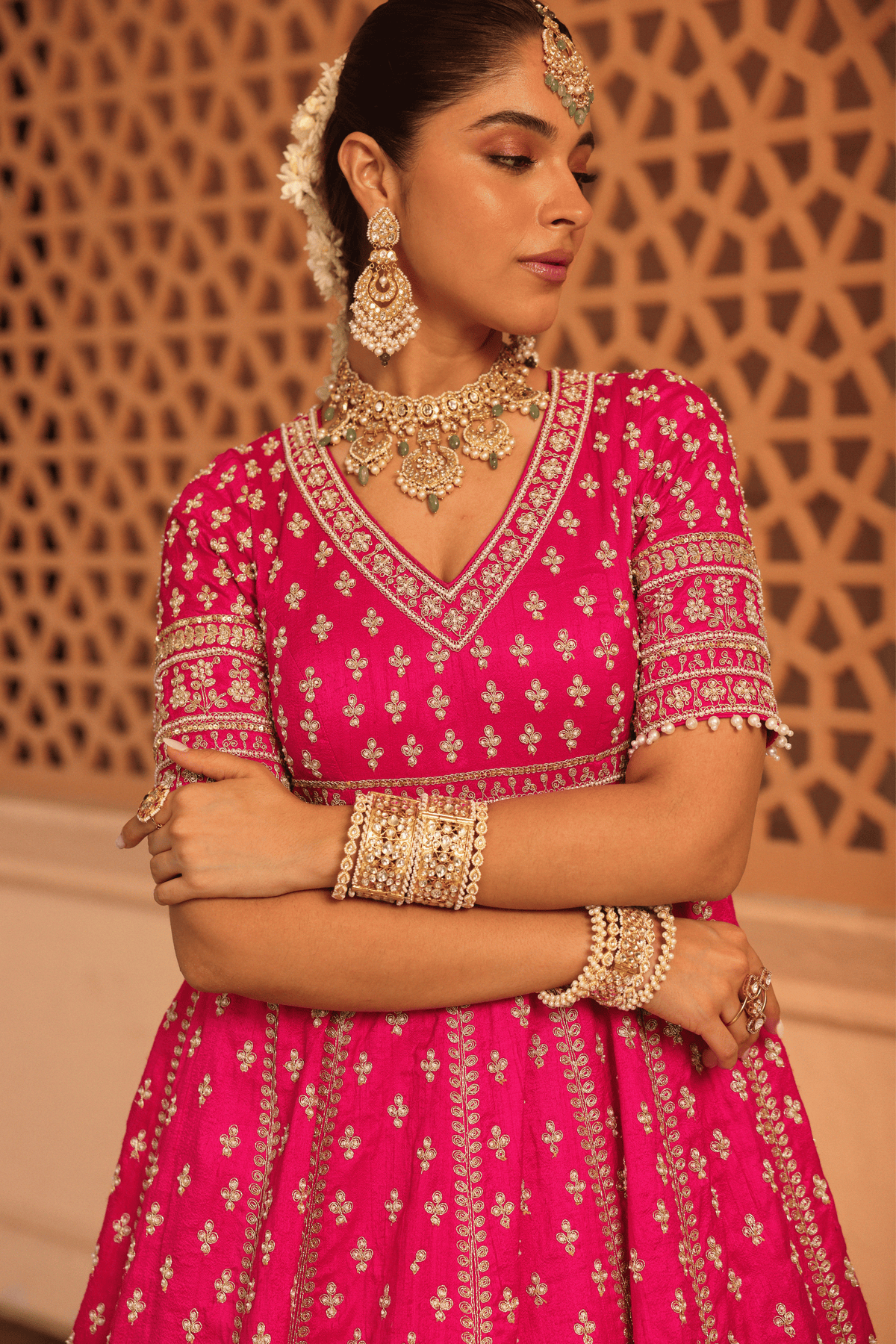 Naila Hotpink Anarkali With Lehenga Set