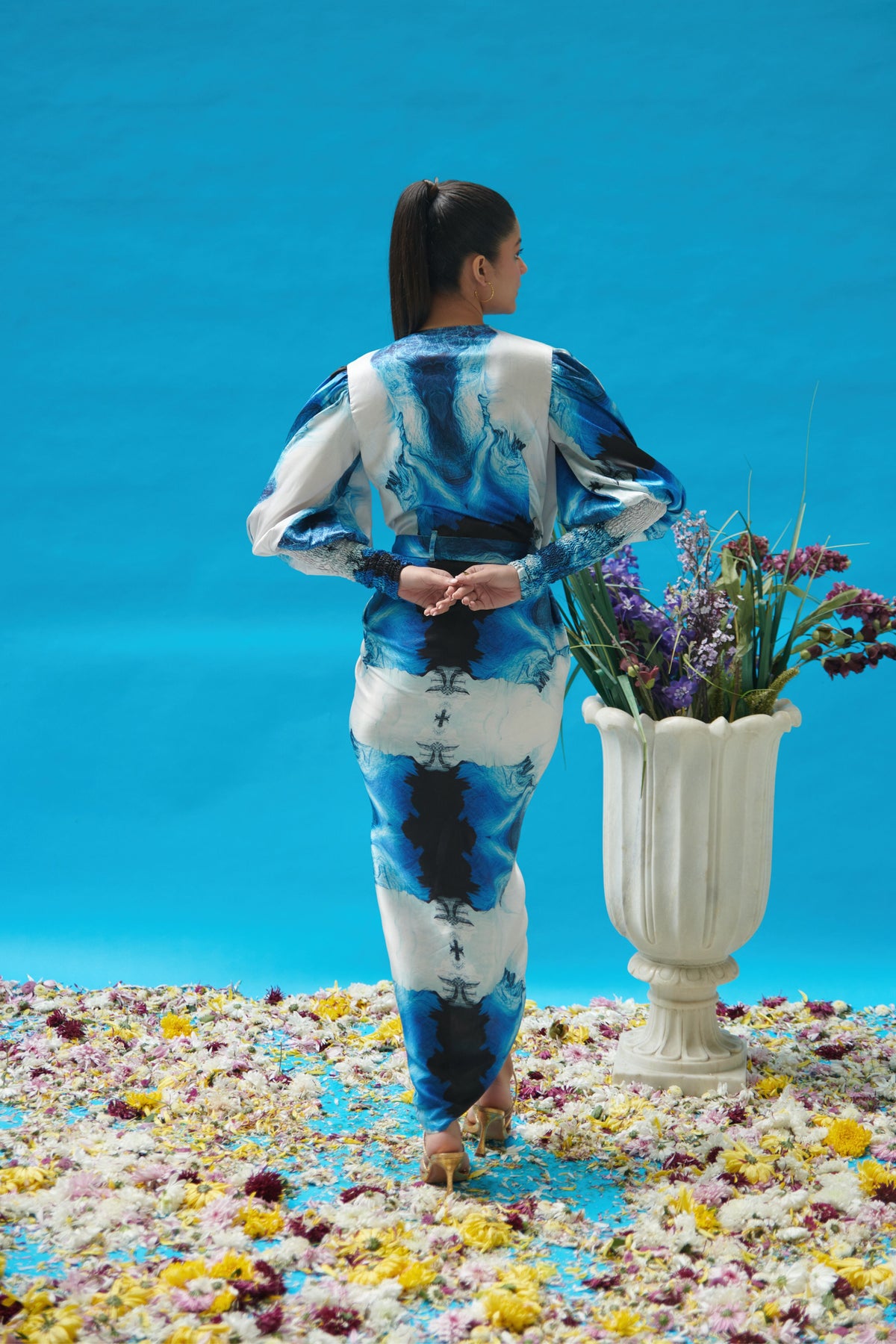 Blue Wave Printed Wrap-on Dress