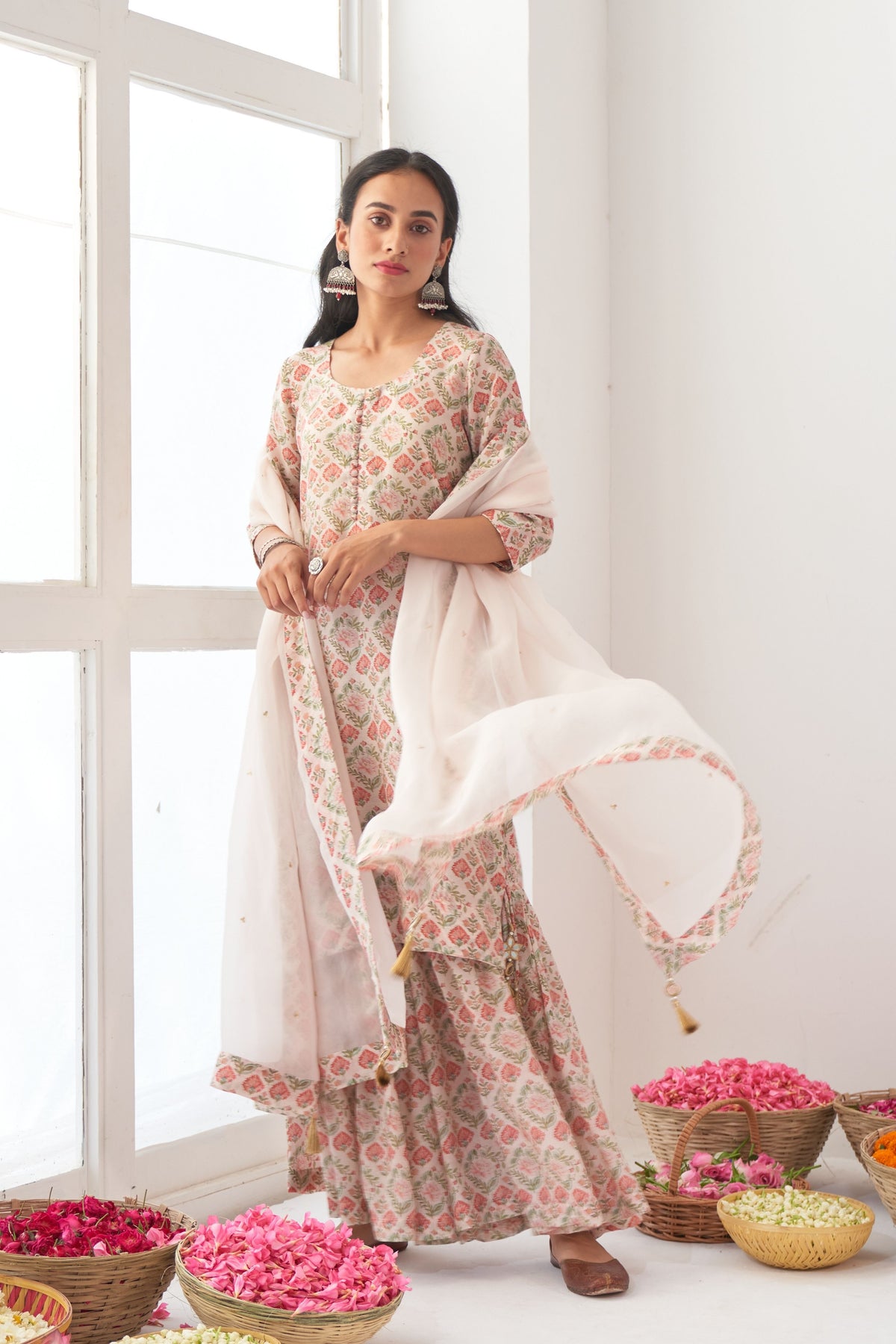 Ivory Peony Sharara Set