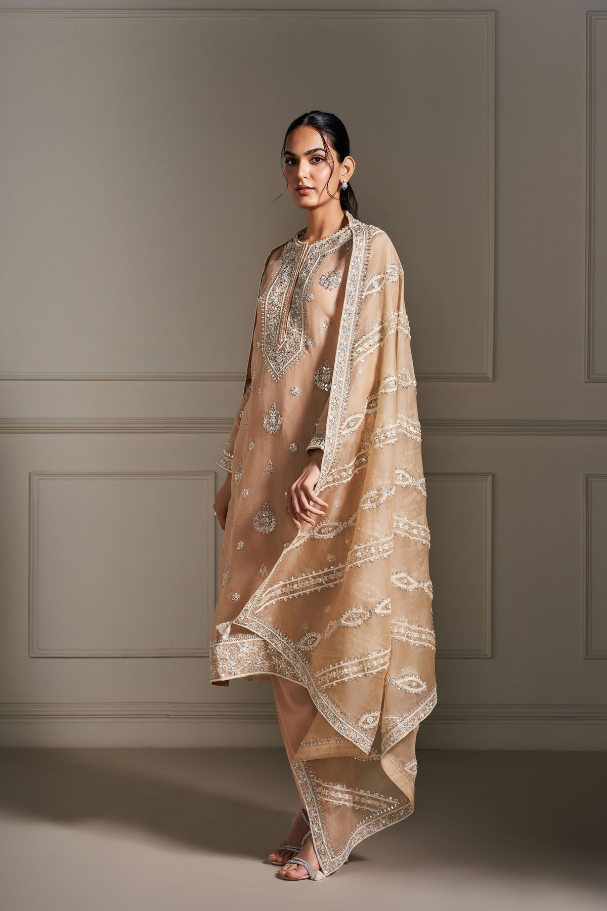 Graceful Beige Embellished Kurta