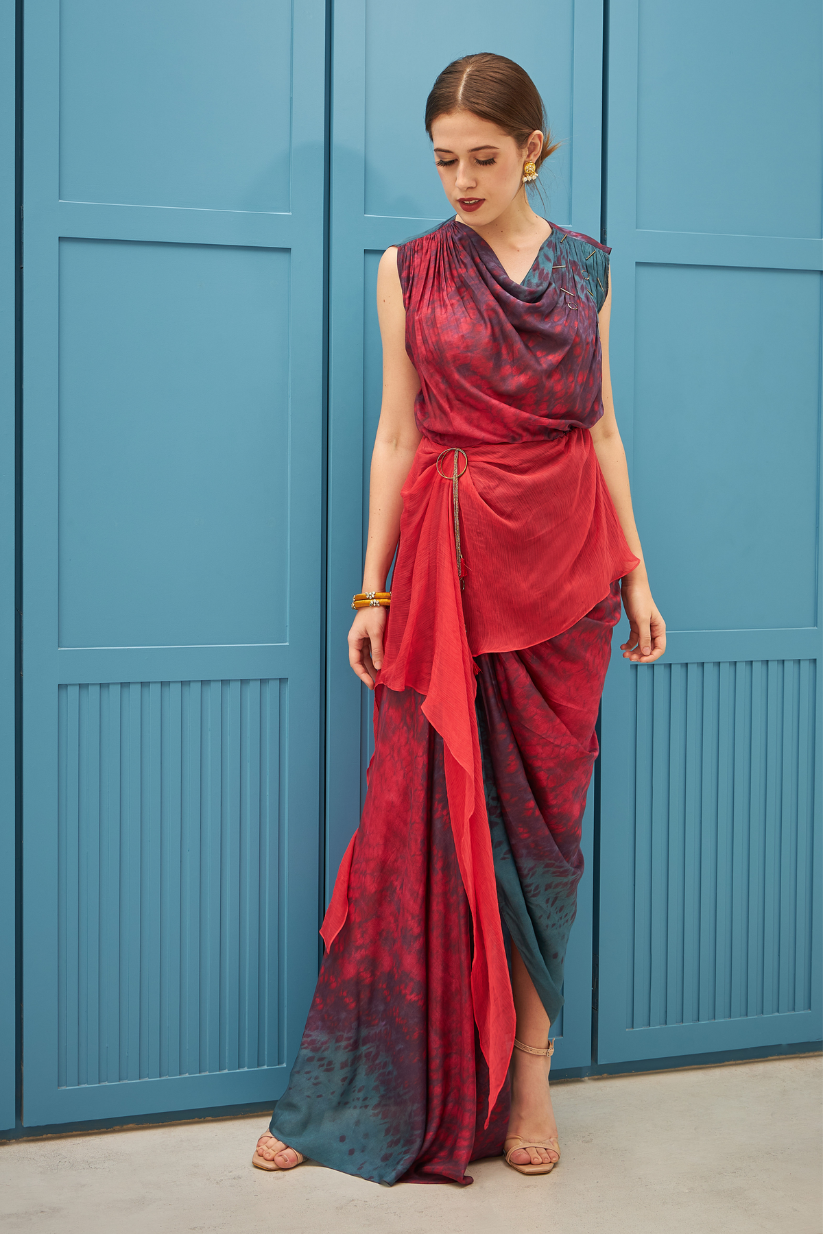 Hand Embellished Indo Western Draped Dress