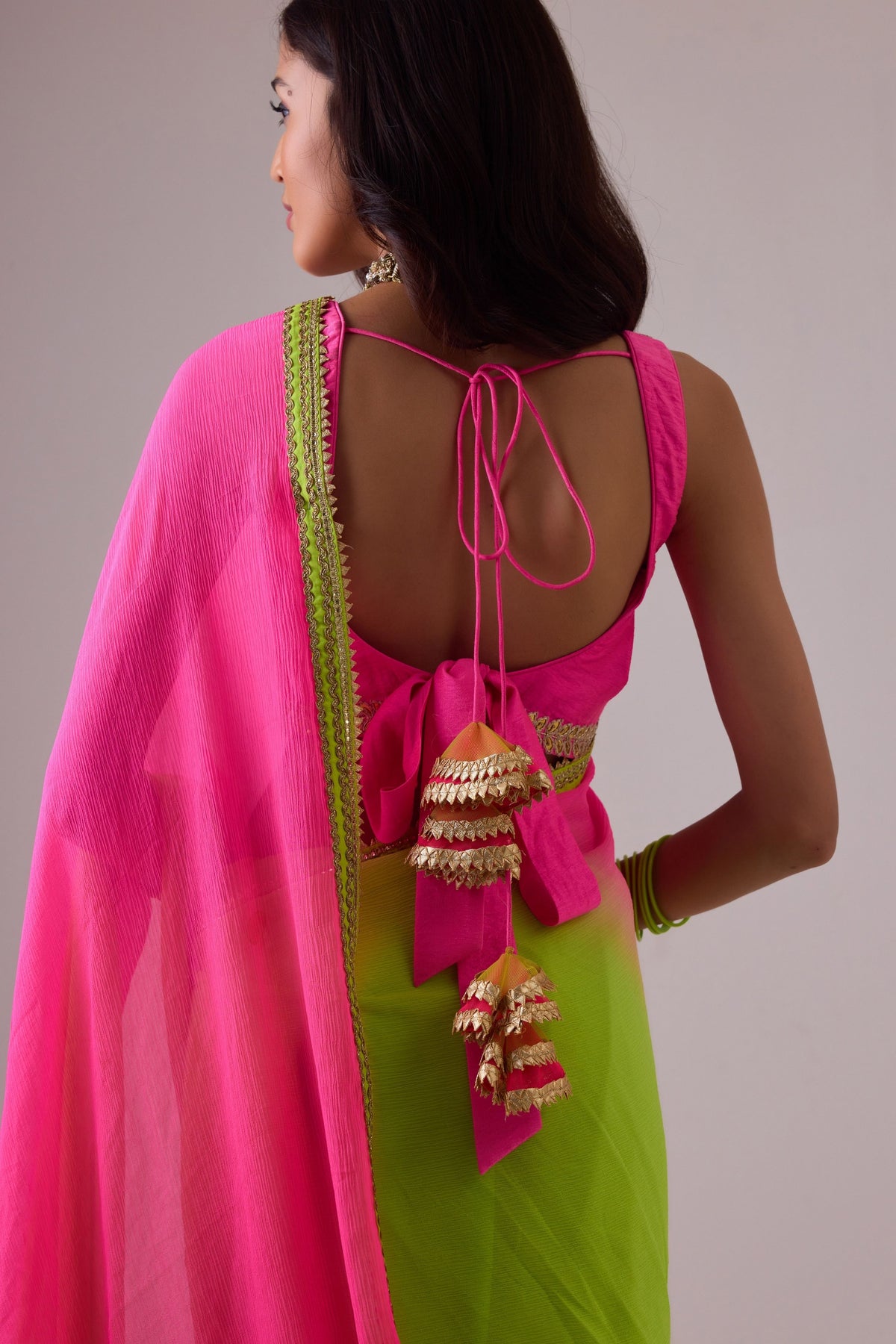 Totiya Lime Ombre Saree Set