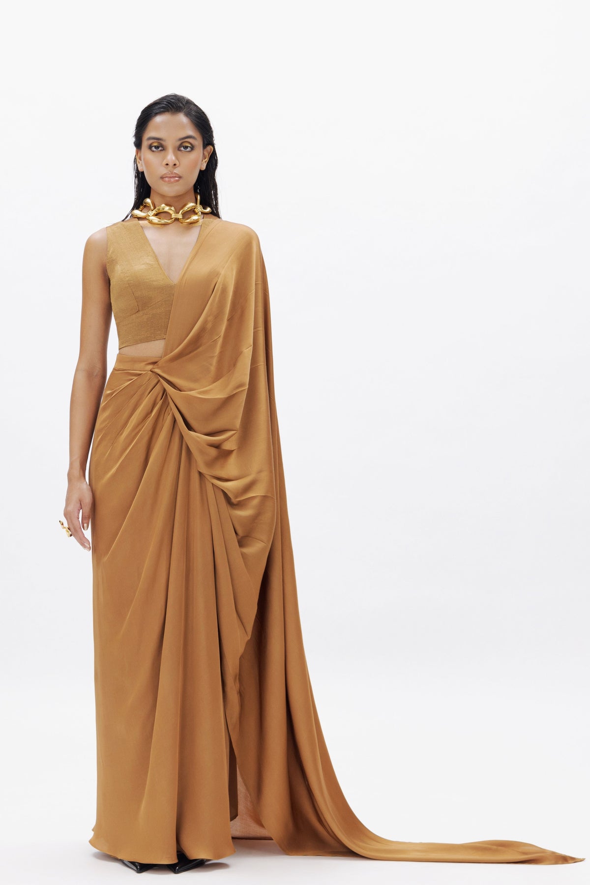 Jasmine Draped Saree in Gold