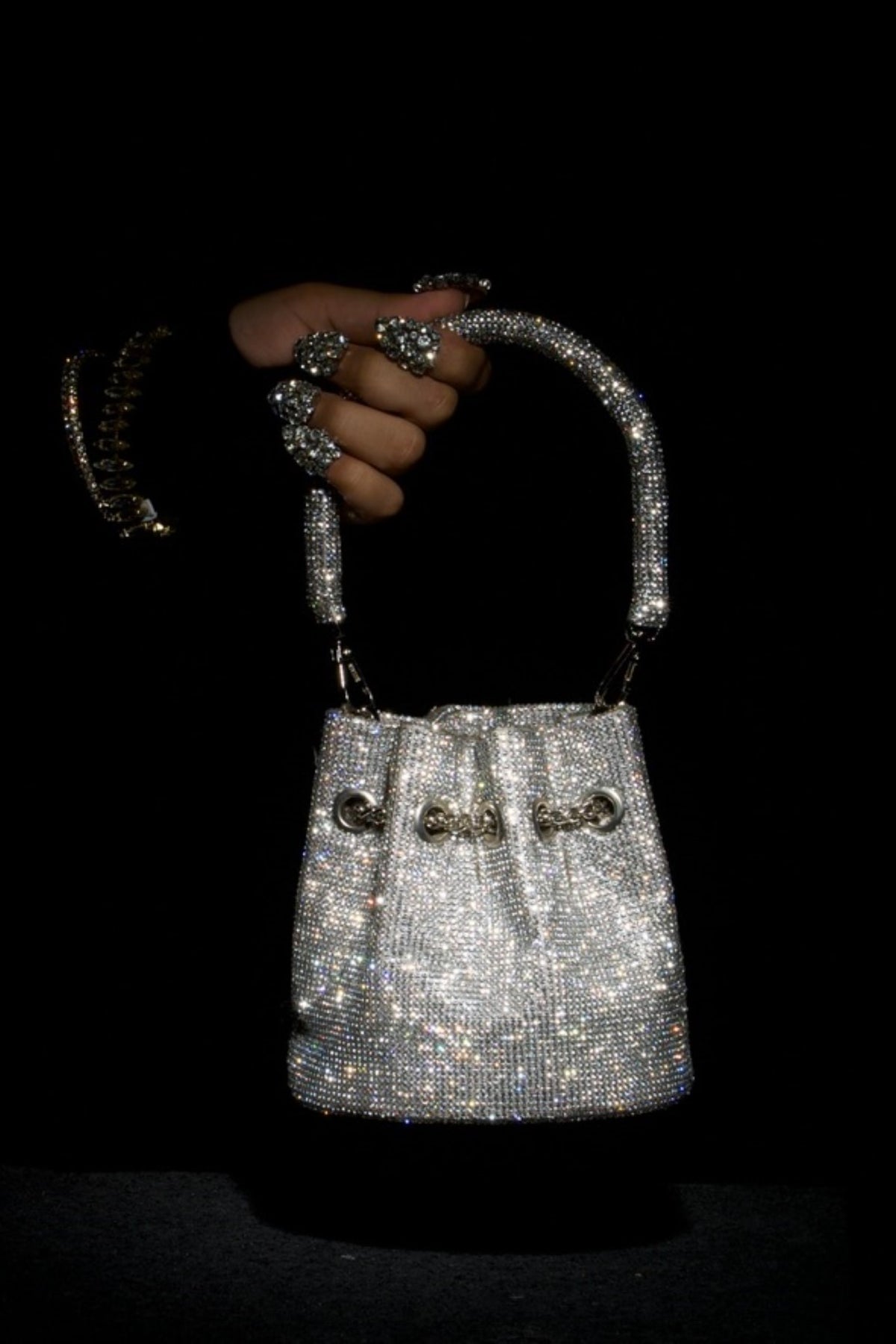 Silver Dazzle Mini Bucket Bag