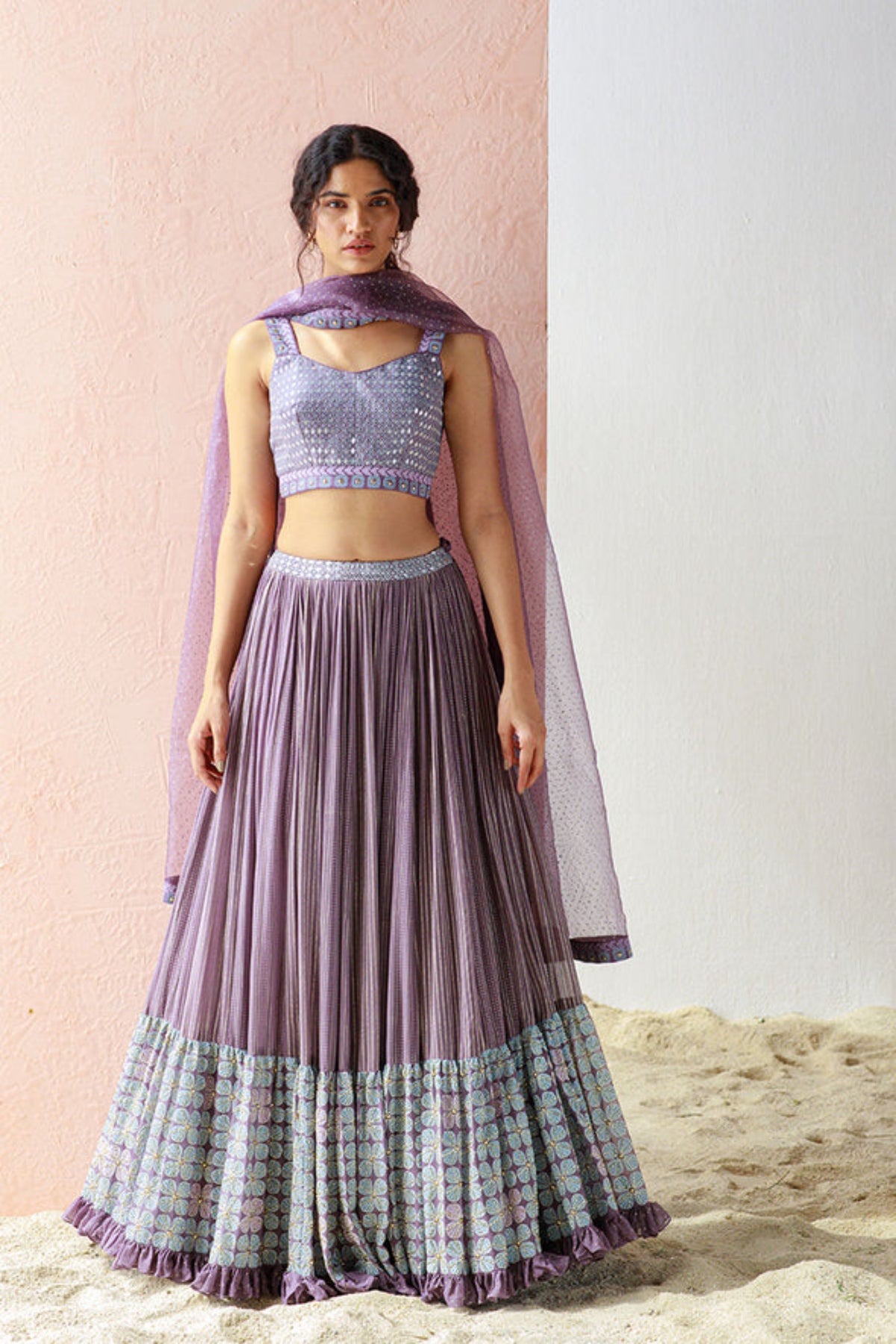 Mauve alara tiered  lehenga set