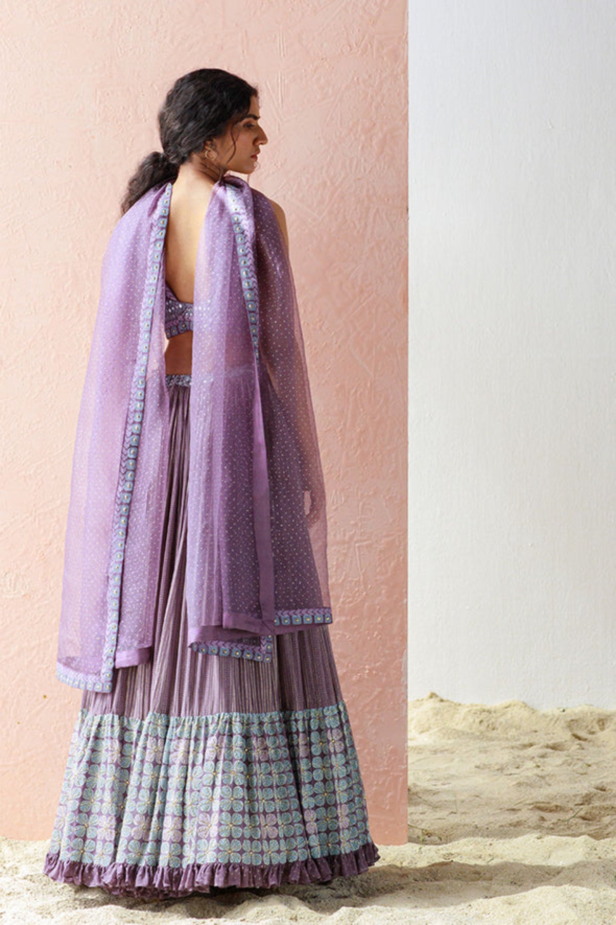 Mauve alara tiered  lehenga set