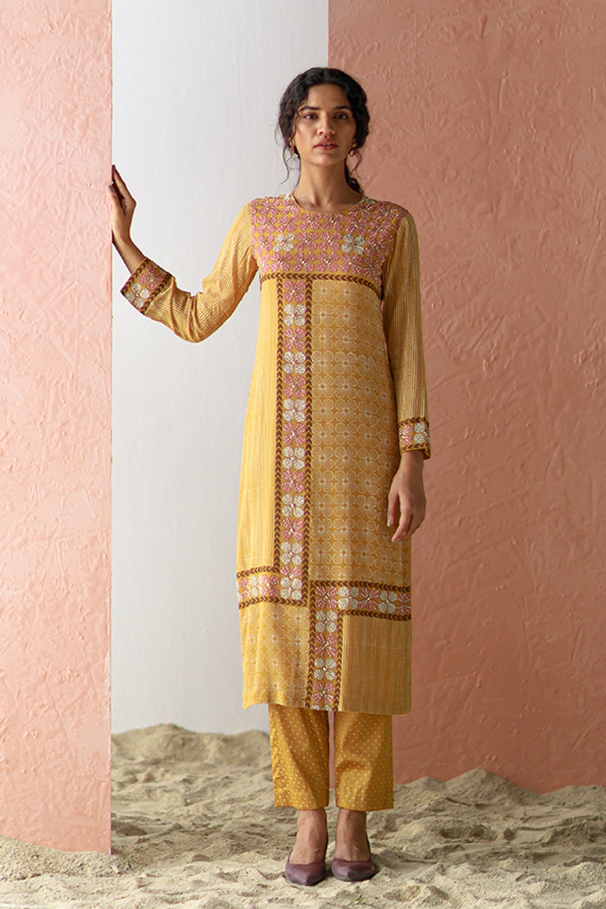 Ochre nehir kurta trouser set