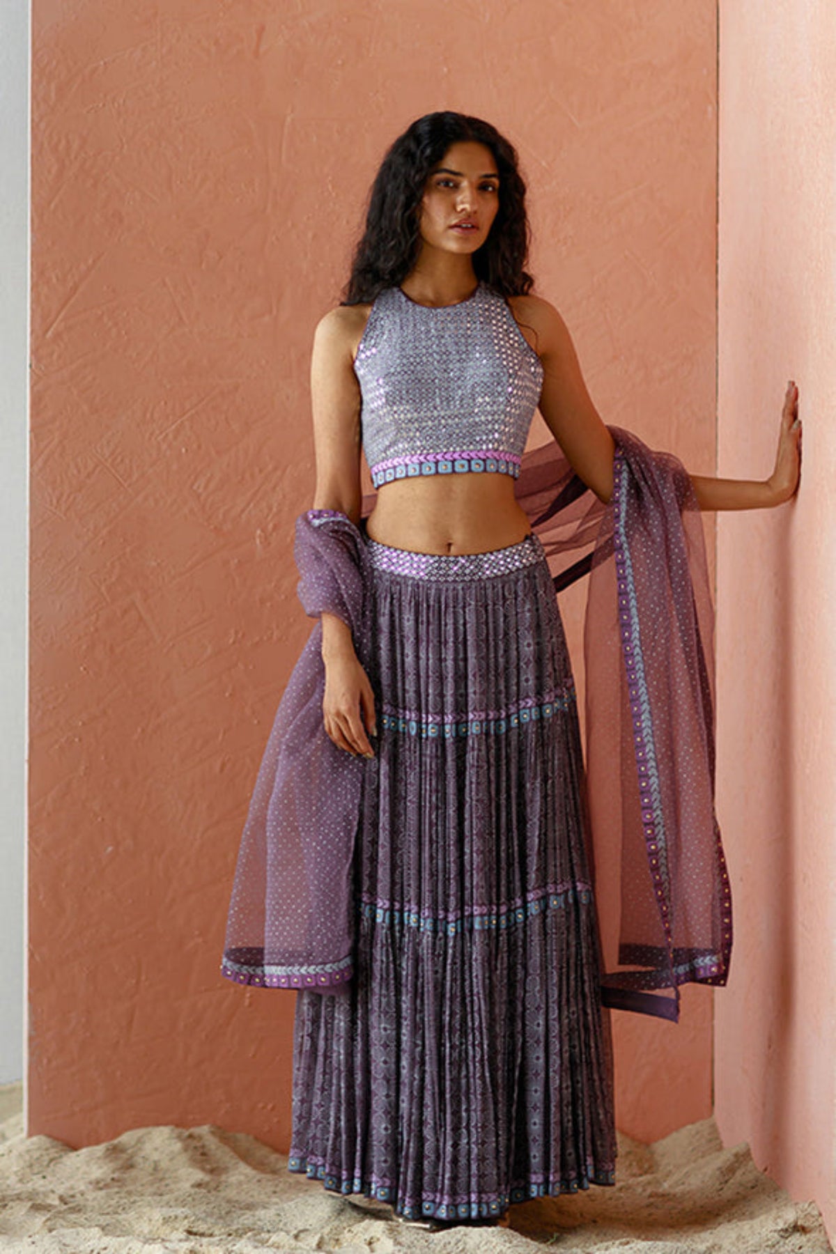 Mauve reyhan tiered skirt set