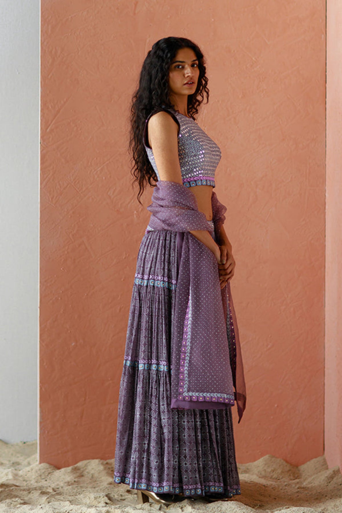 Mauve reyhan tiered skirt set