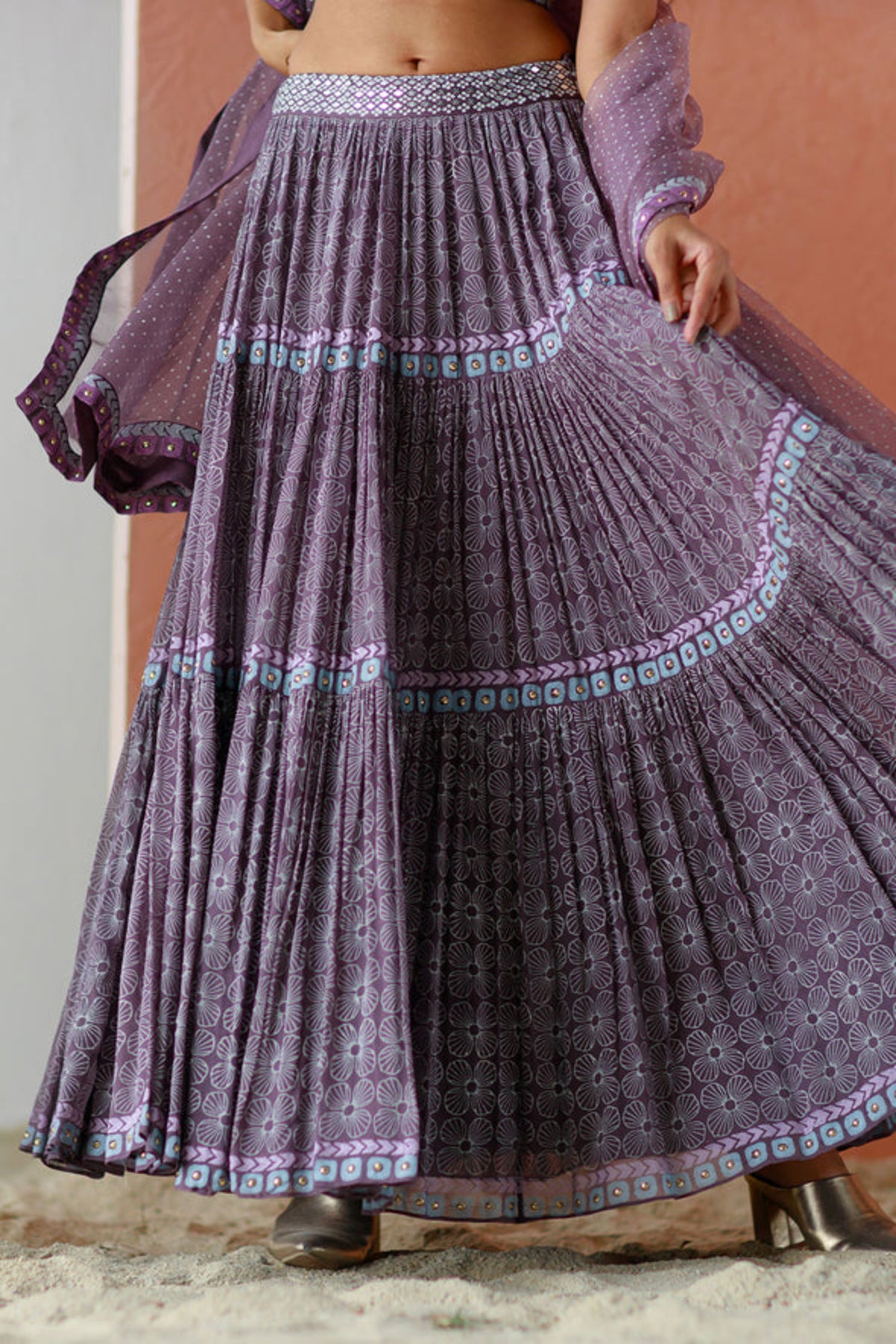 Mauve reyhan tiered skirt set