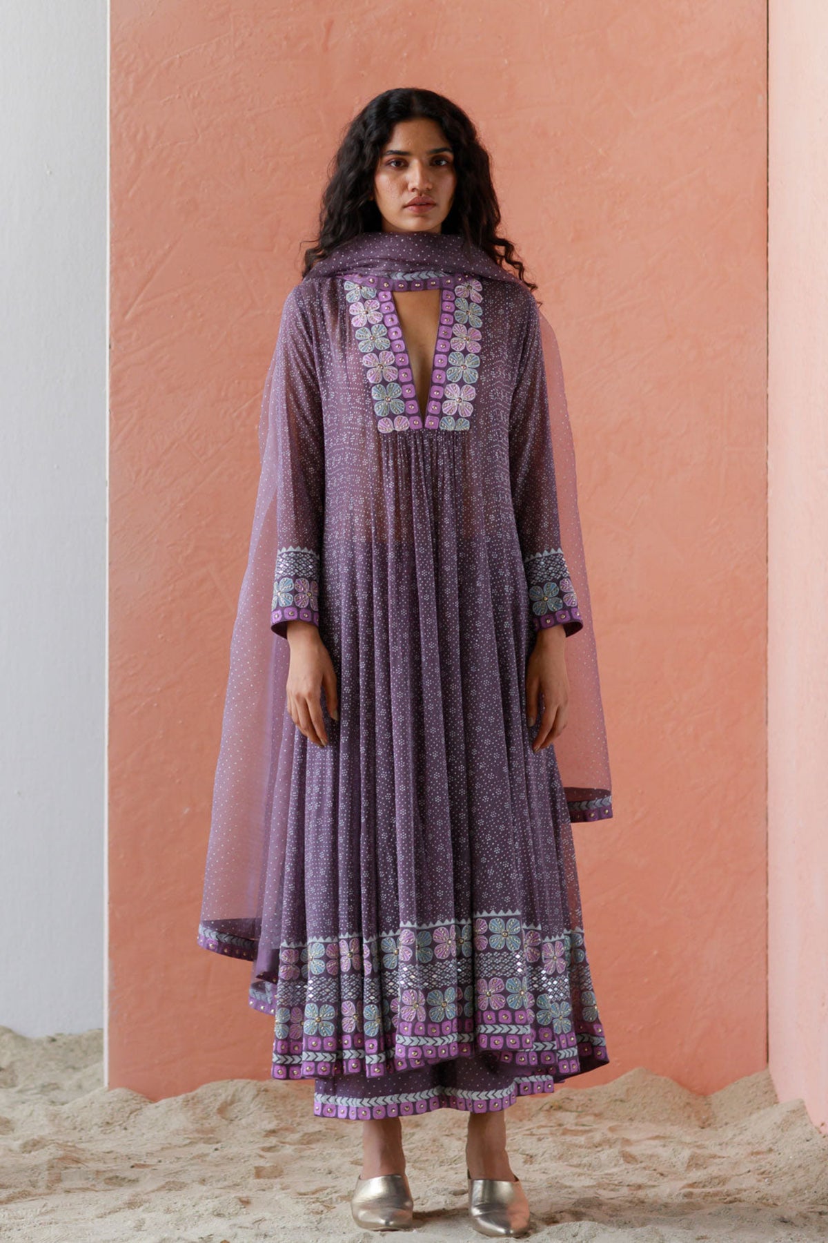 Mauve kiraz anarkali set