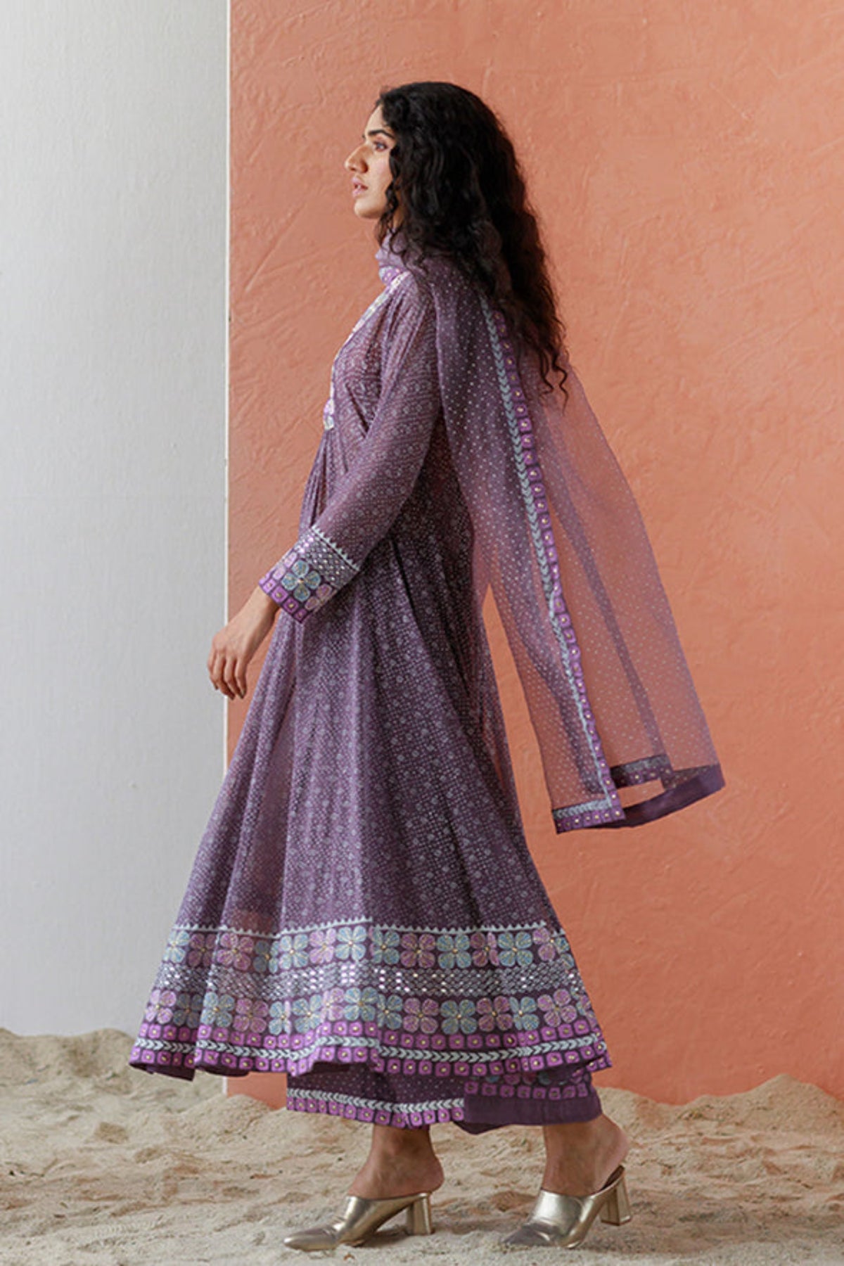 Mauve kiraz anarkali set