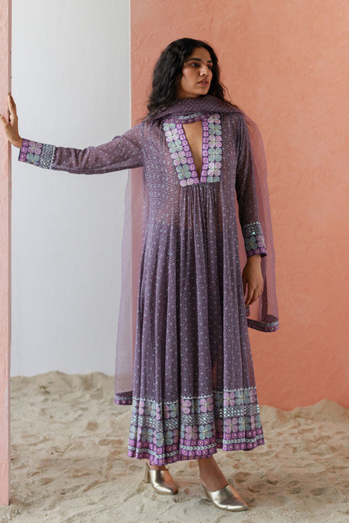 Mauve kiraz anarkali set