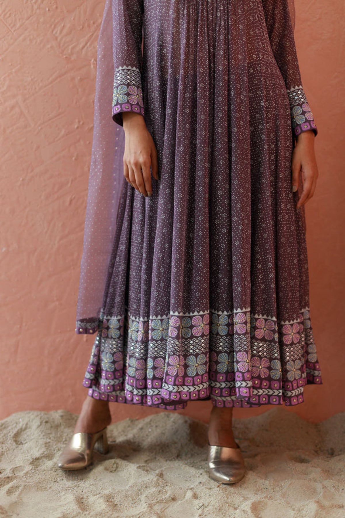 Mauve kiraz anarkali set