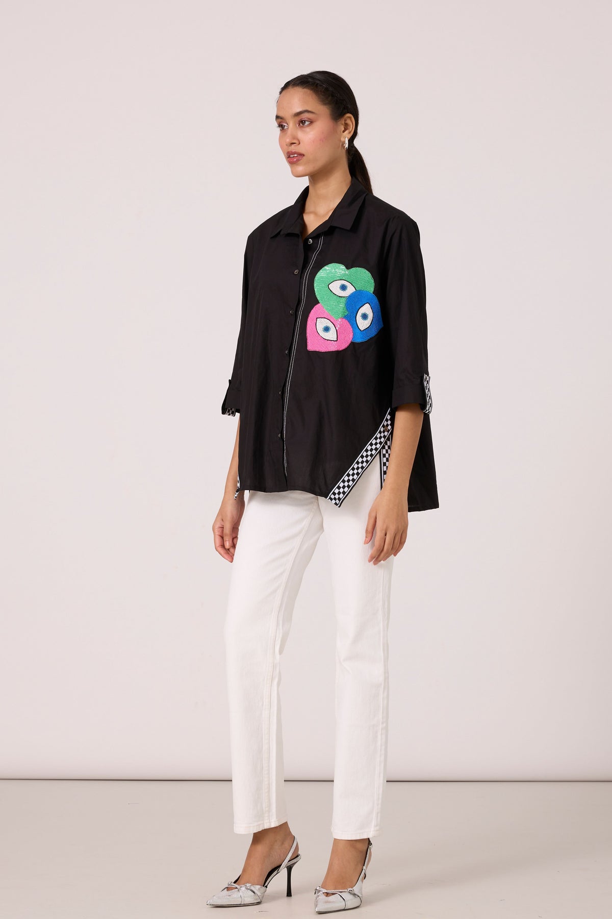 Doris Applique Black Shirt