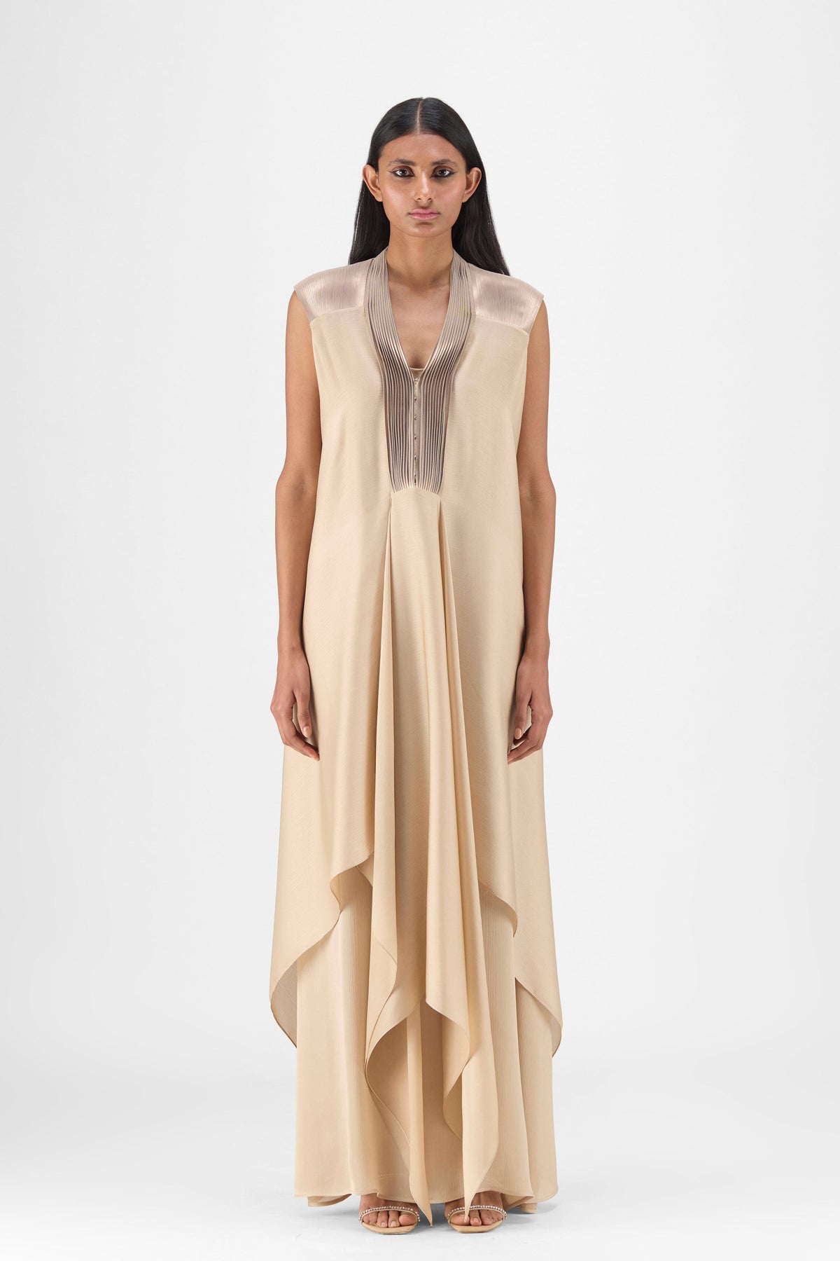 Sand Metallic Layered Gown