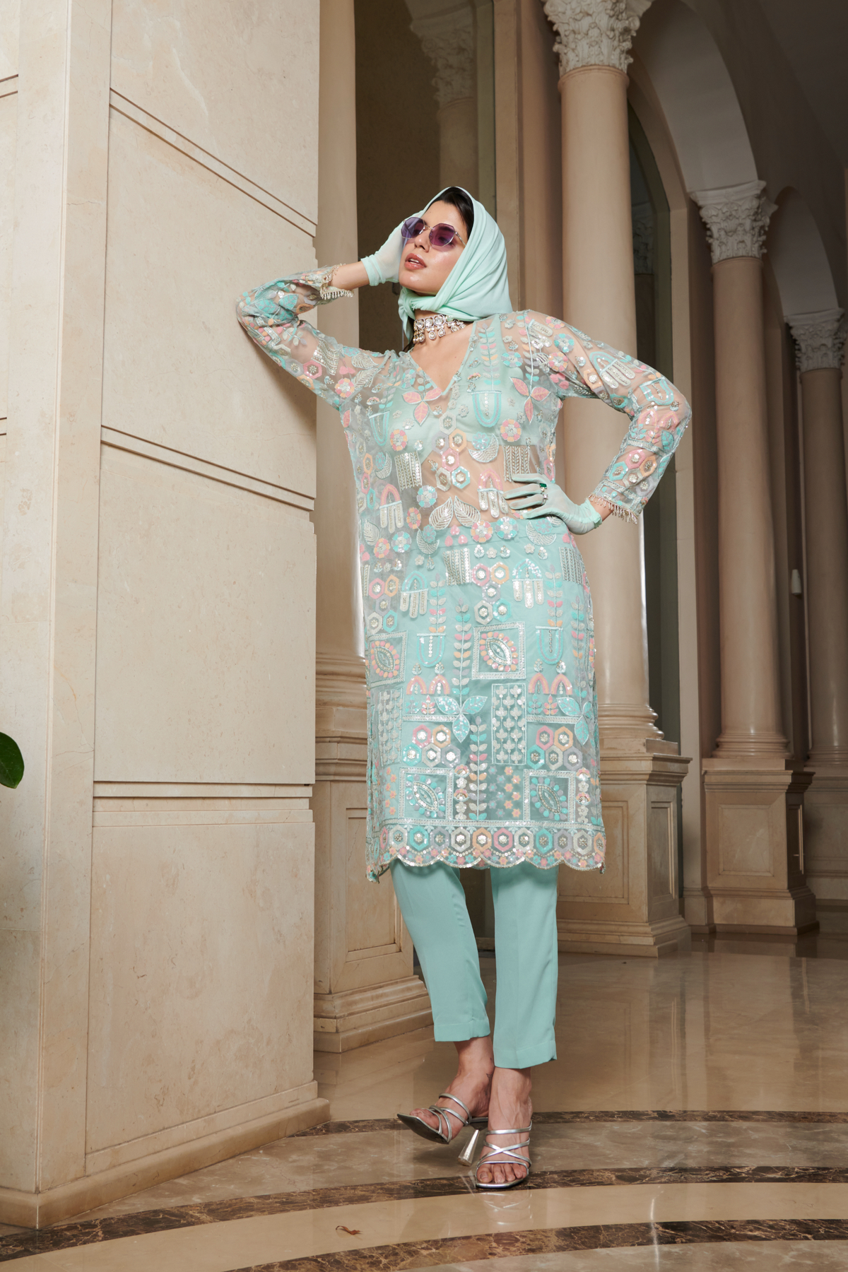 Blue Motif Kurta Set