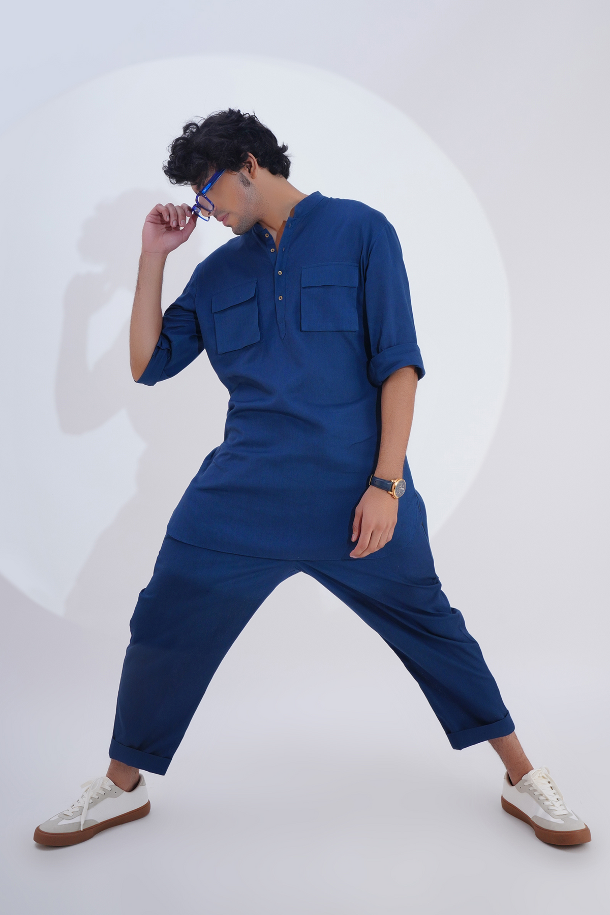 Indigo Linen Kurta Set