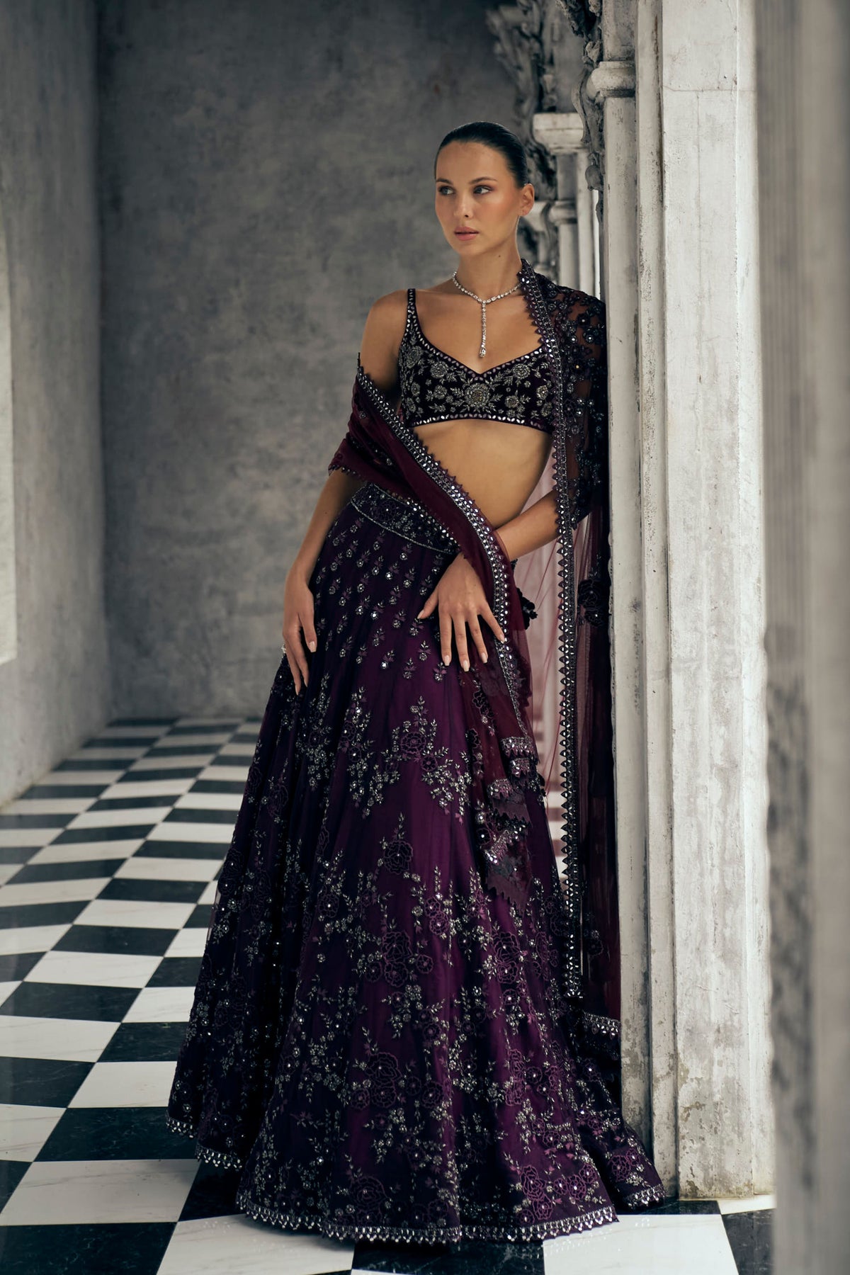 Wine Lehenga Set