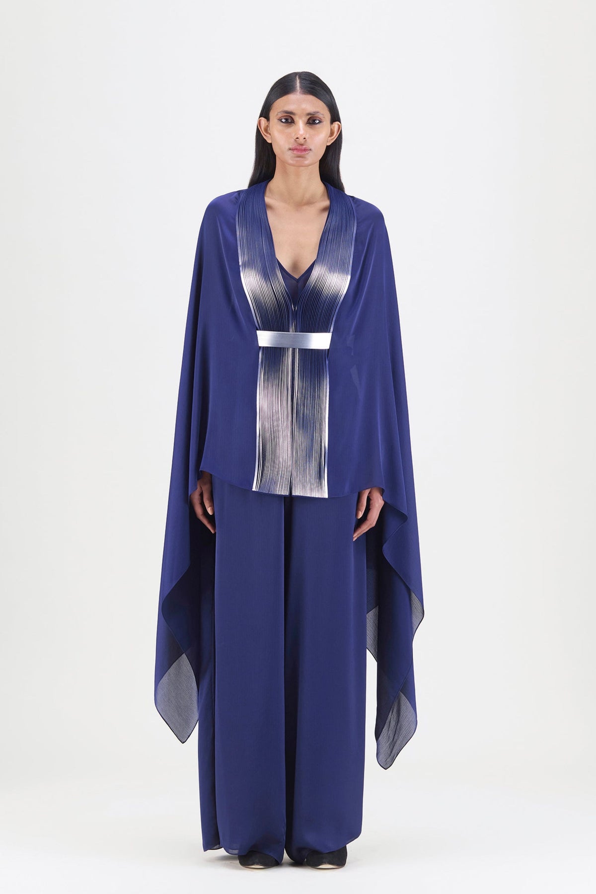 Metallic Cape Set In Ink Blue