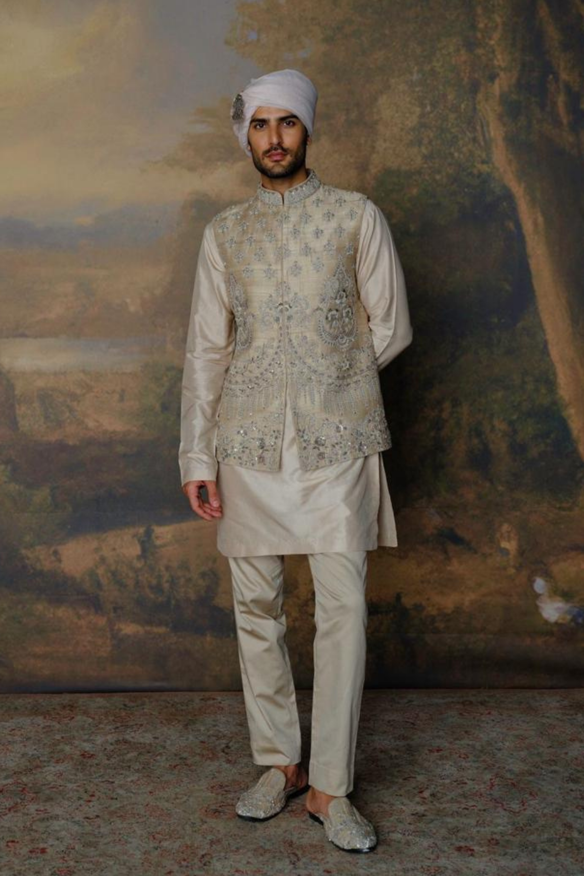 Embroidered Beige Bandi Set