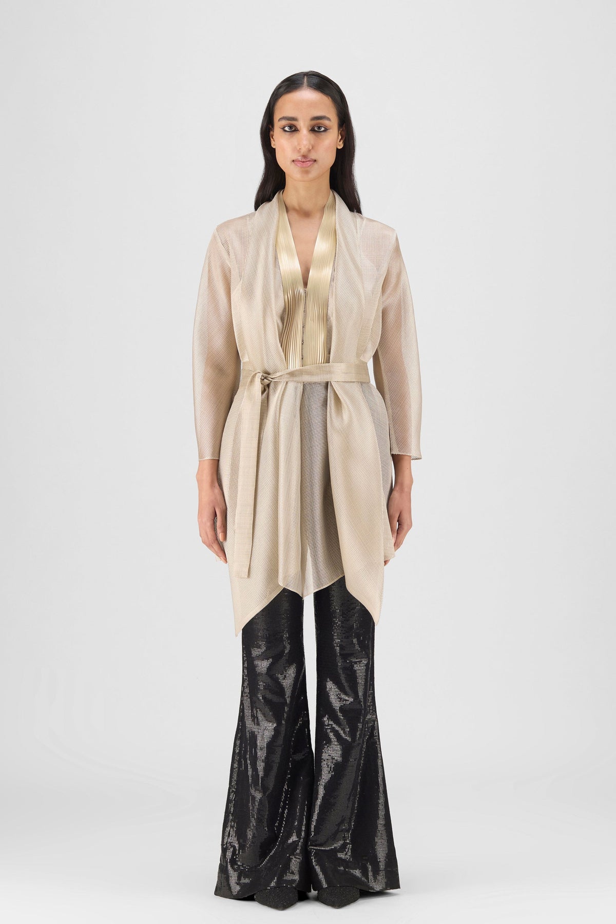 Metallic Draped Shirt in Sand