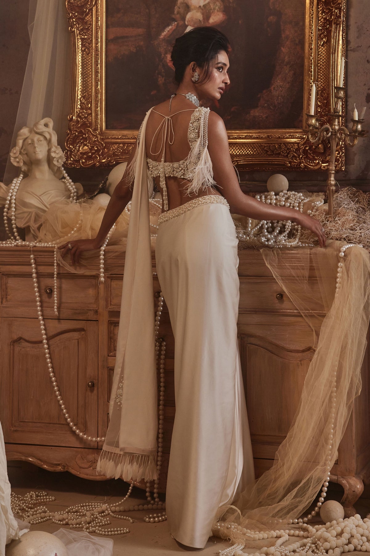 Perseus Ivory Draped Saree