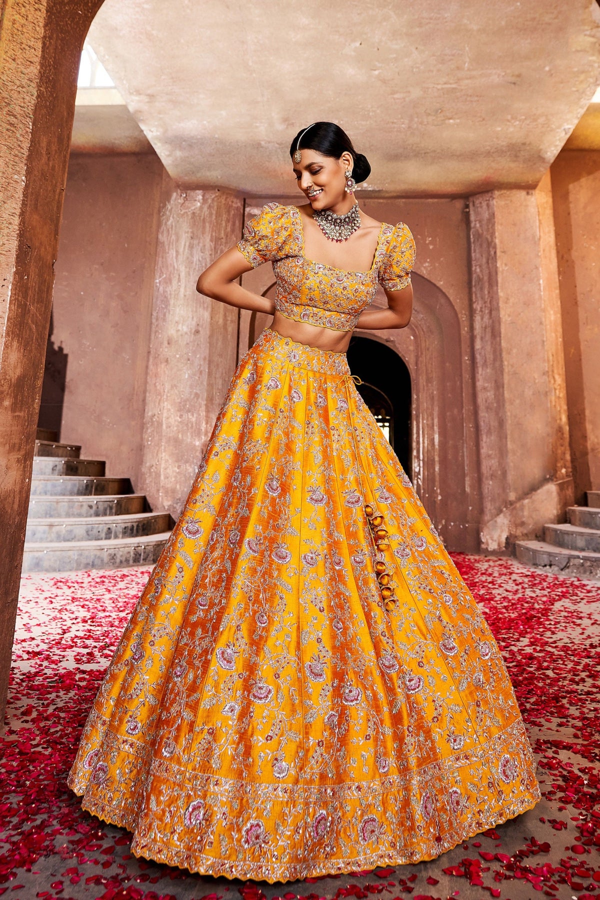 Yellow kalidar lehenga