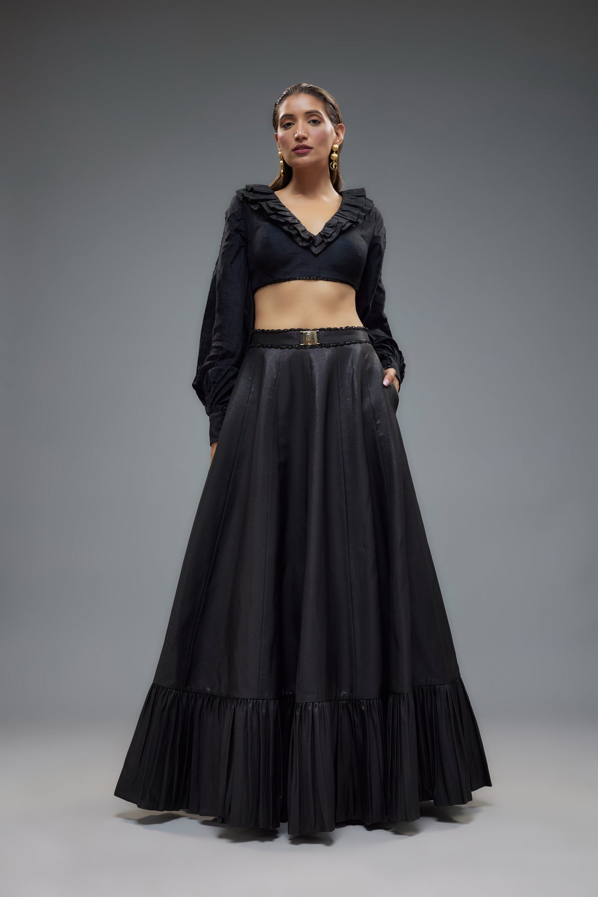 Black Frilled Lehenga Set