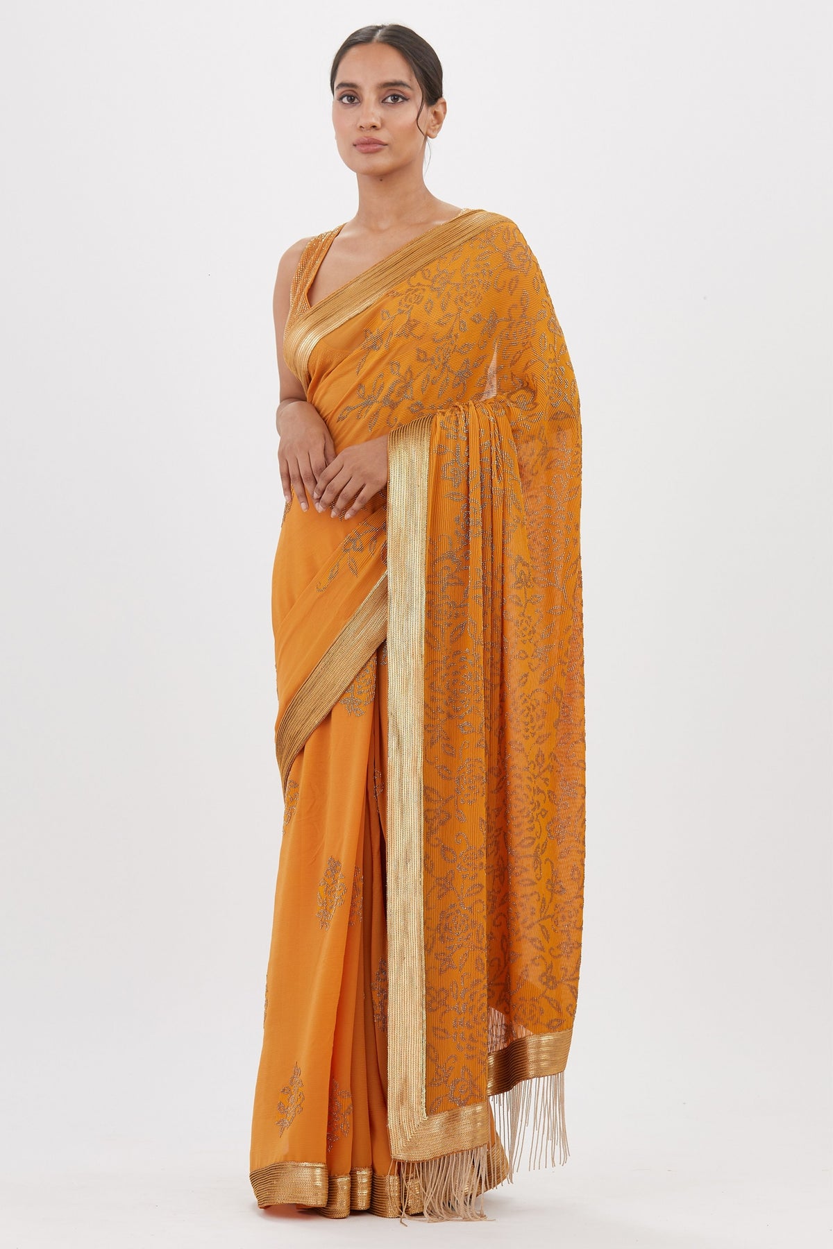 Mandarin Orange Saree Set