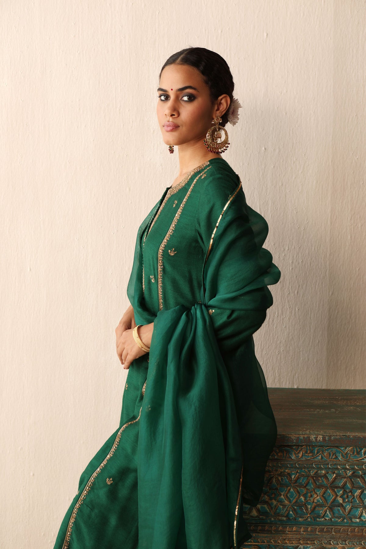 Green Hand Embroidered Kurta Set