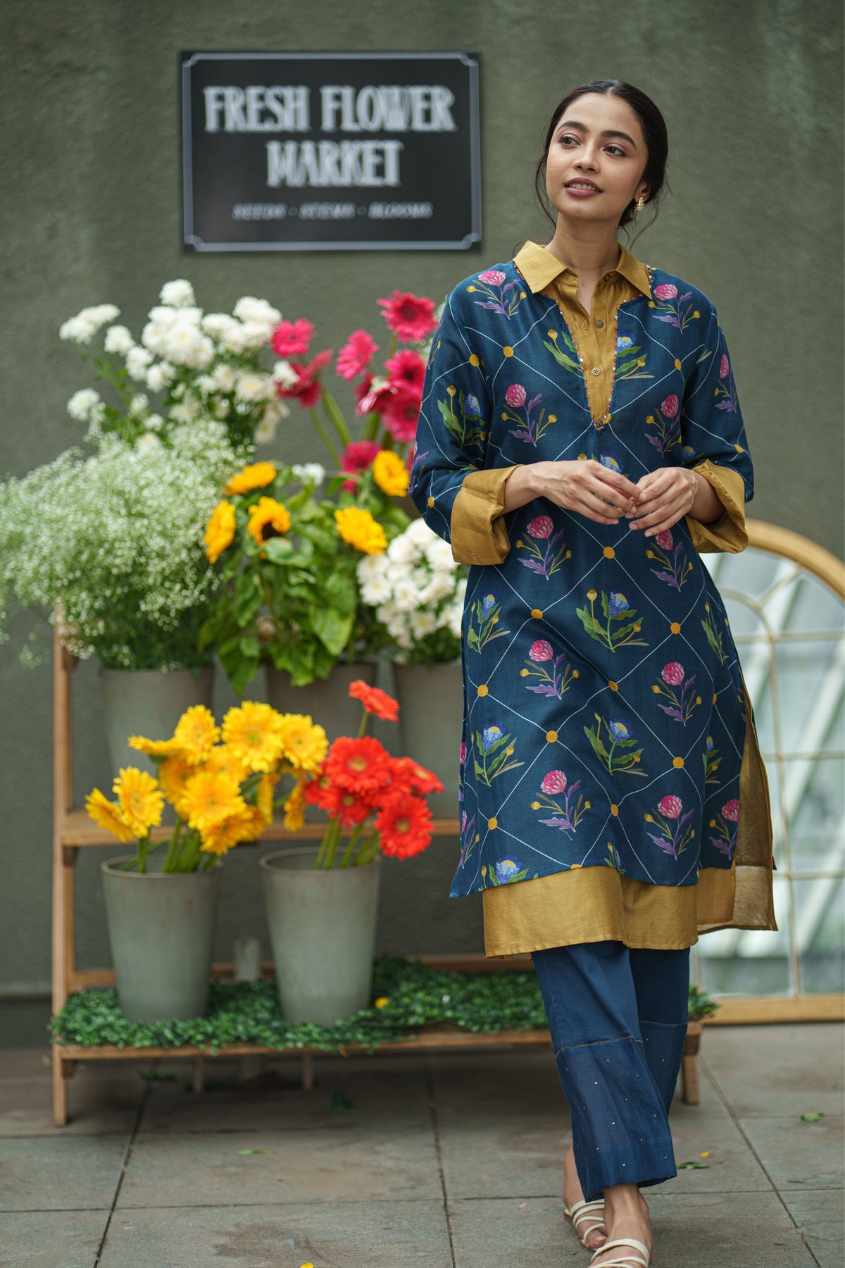 Dahlia Blue Geo Kurta Set