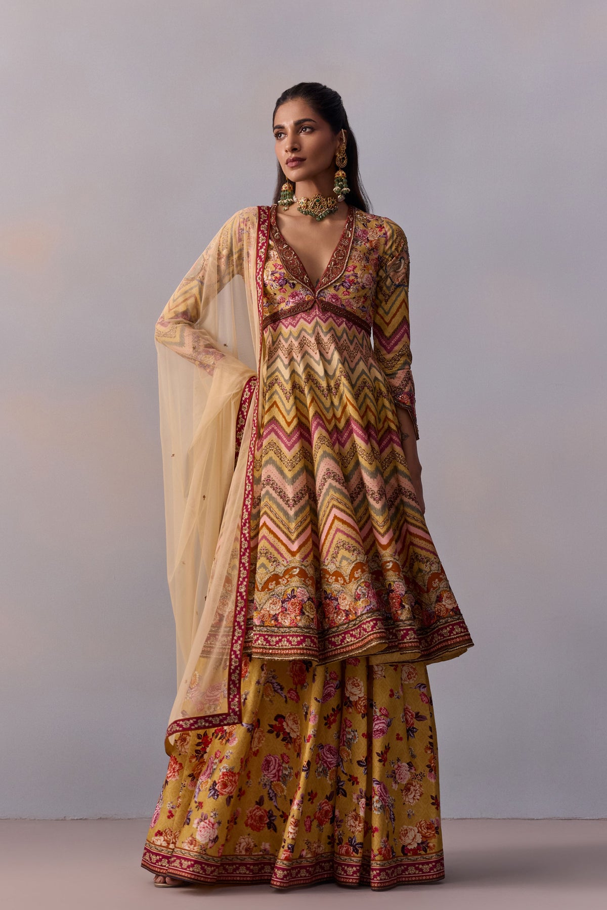 Multicolour Kushnaz Anarkali Set