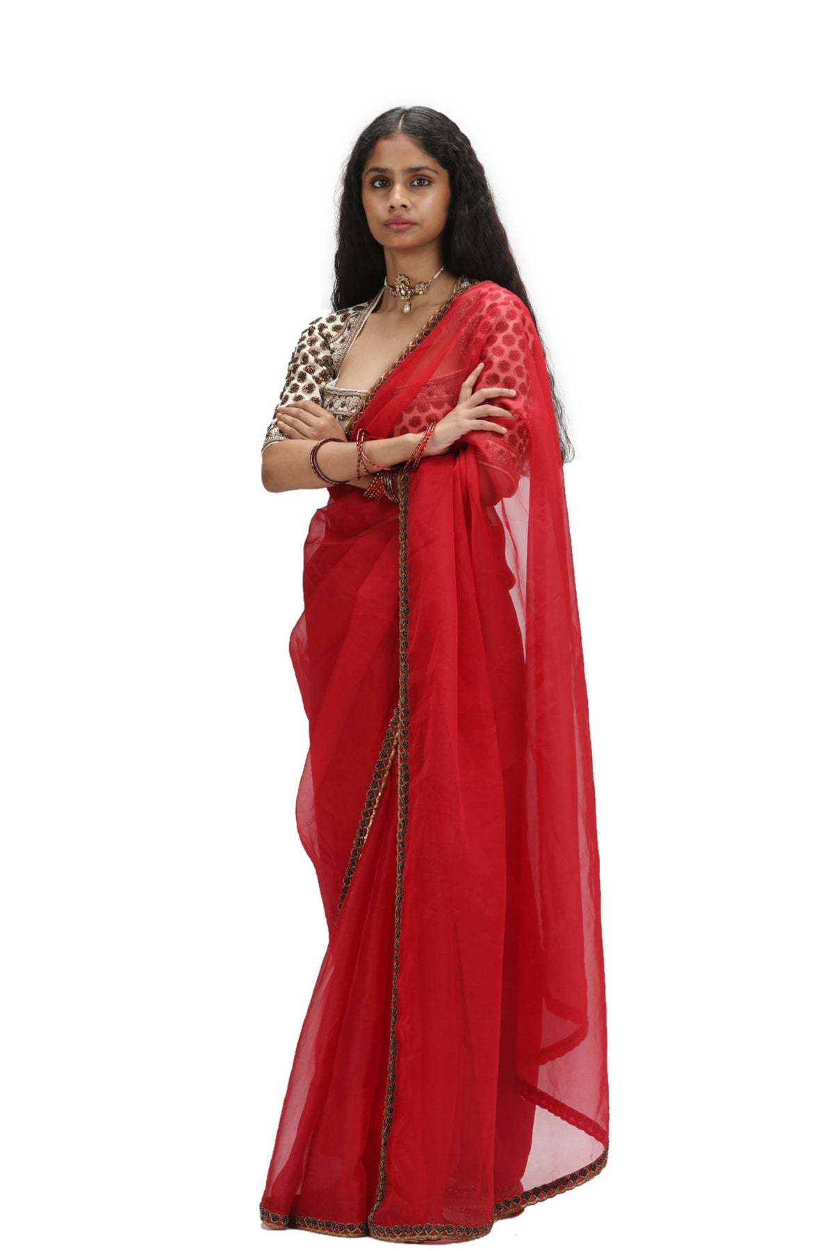 Mandahasa Red Saree Set