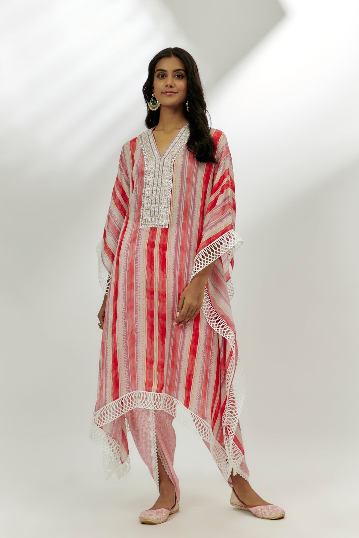 Pastel Pink Printed Kaftan Set