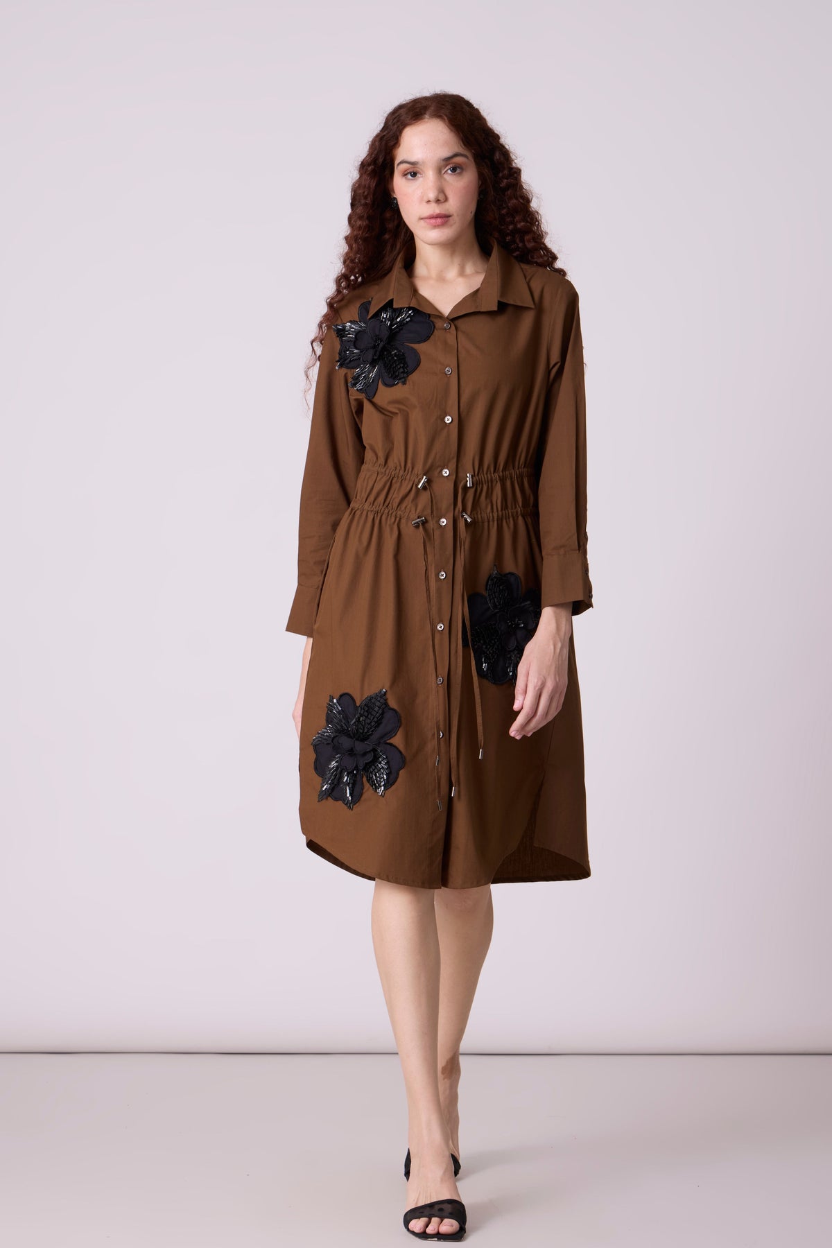 Miles Applique Olive Brown Dress