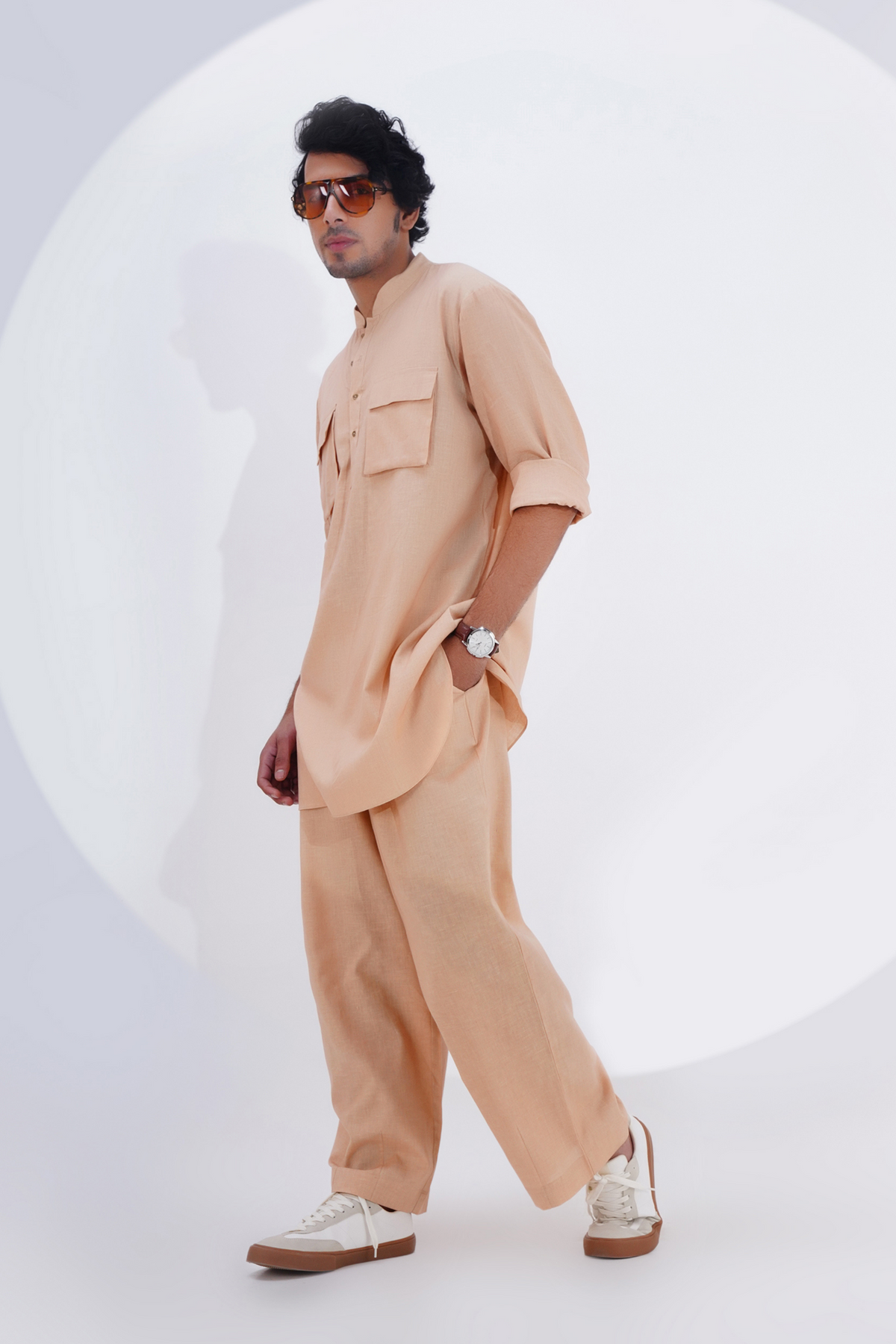 Beige Linen Kurta Set