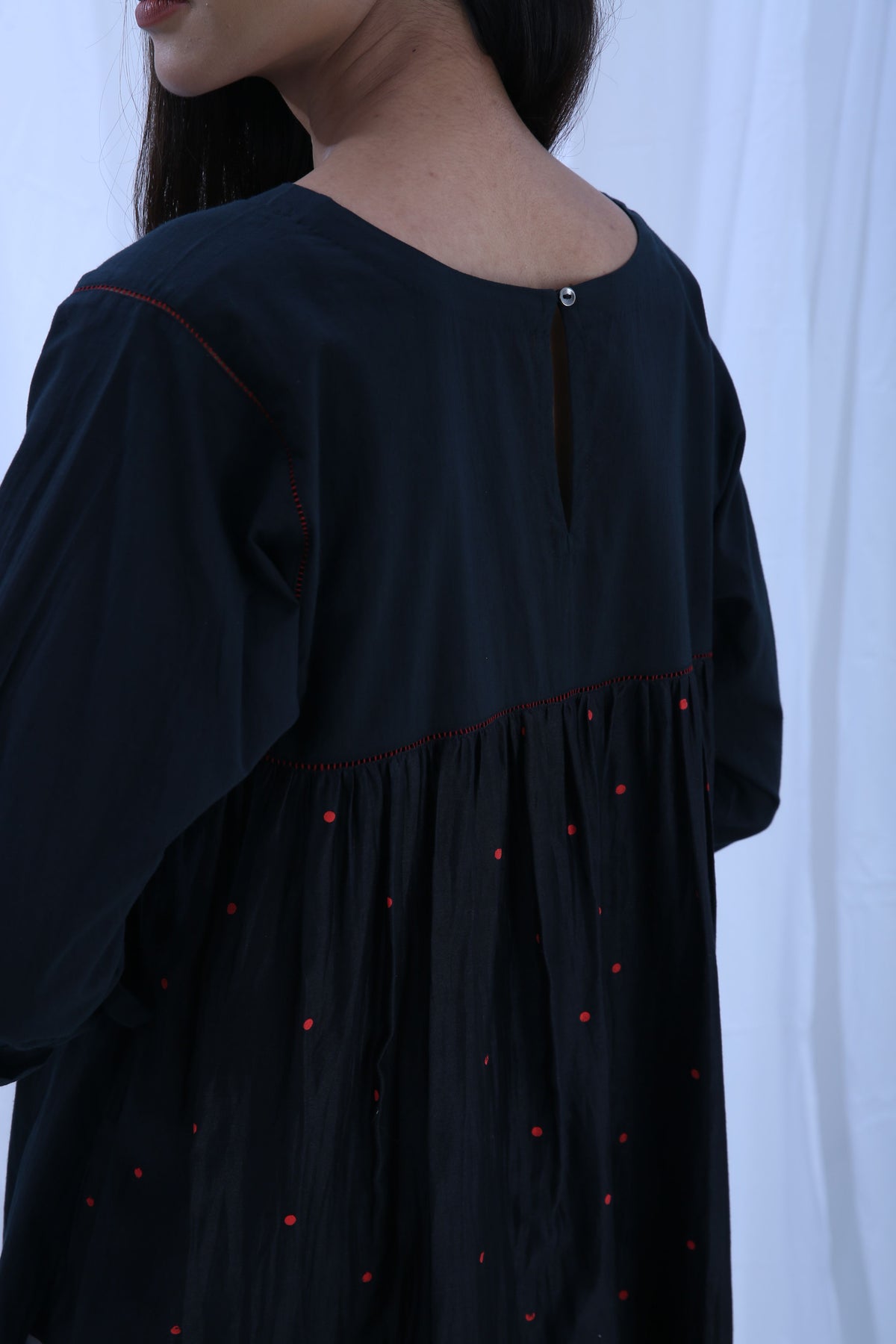 Black Red Dot  Kurta Set With Dupatta