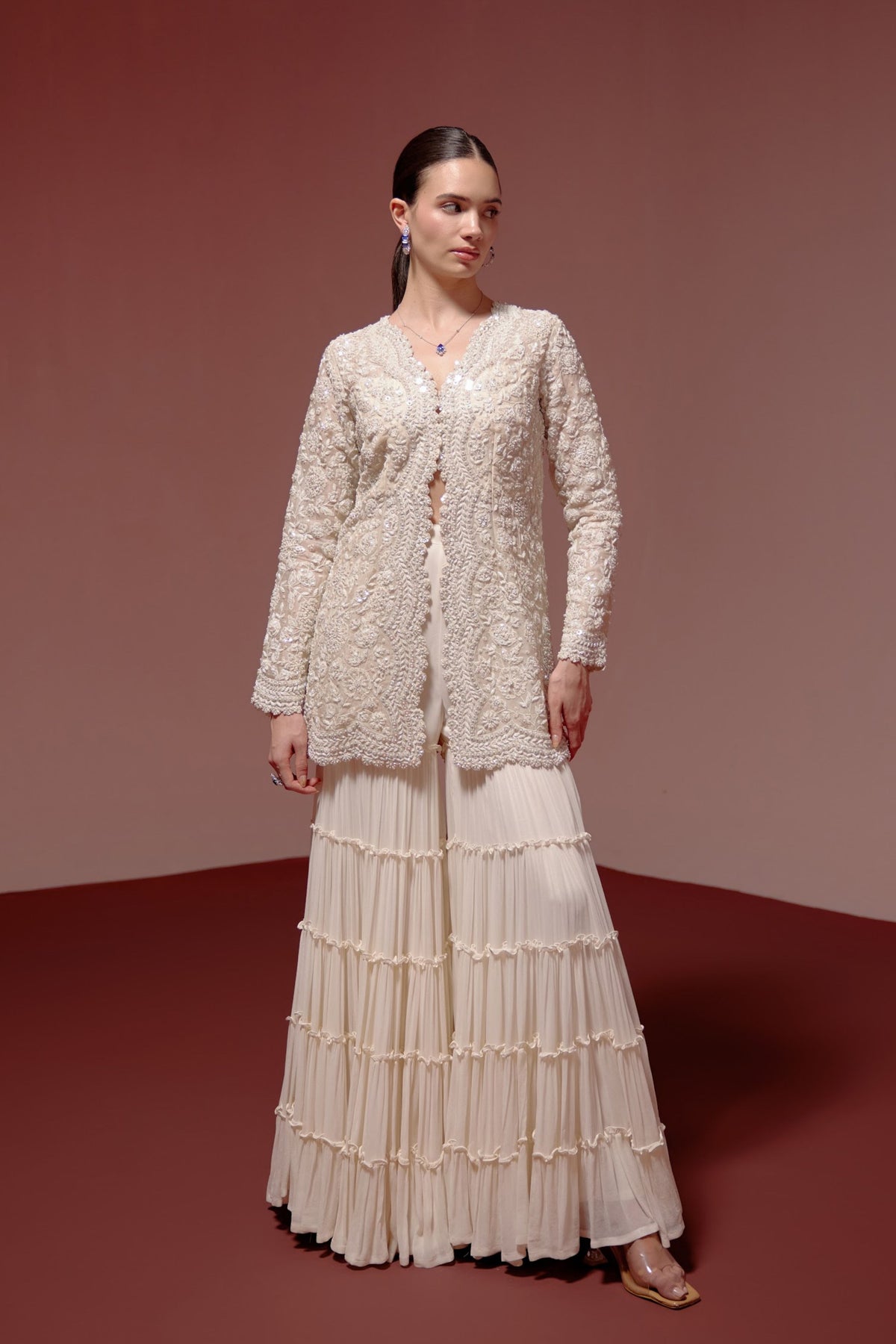 Ivory Jacket and Sharara Set