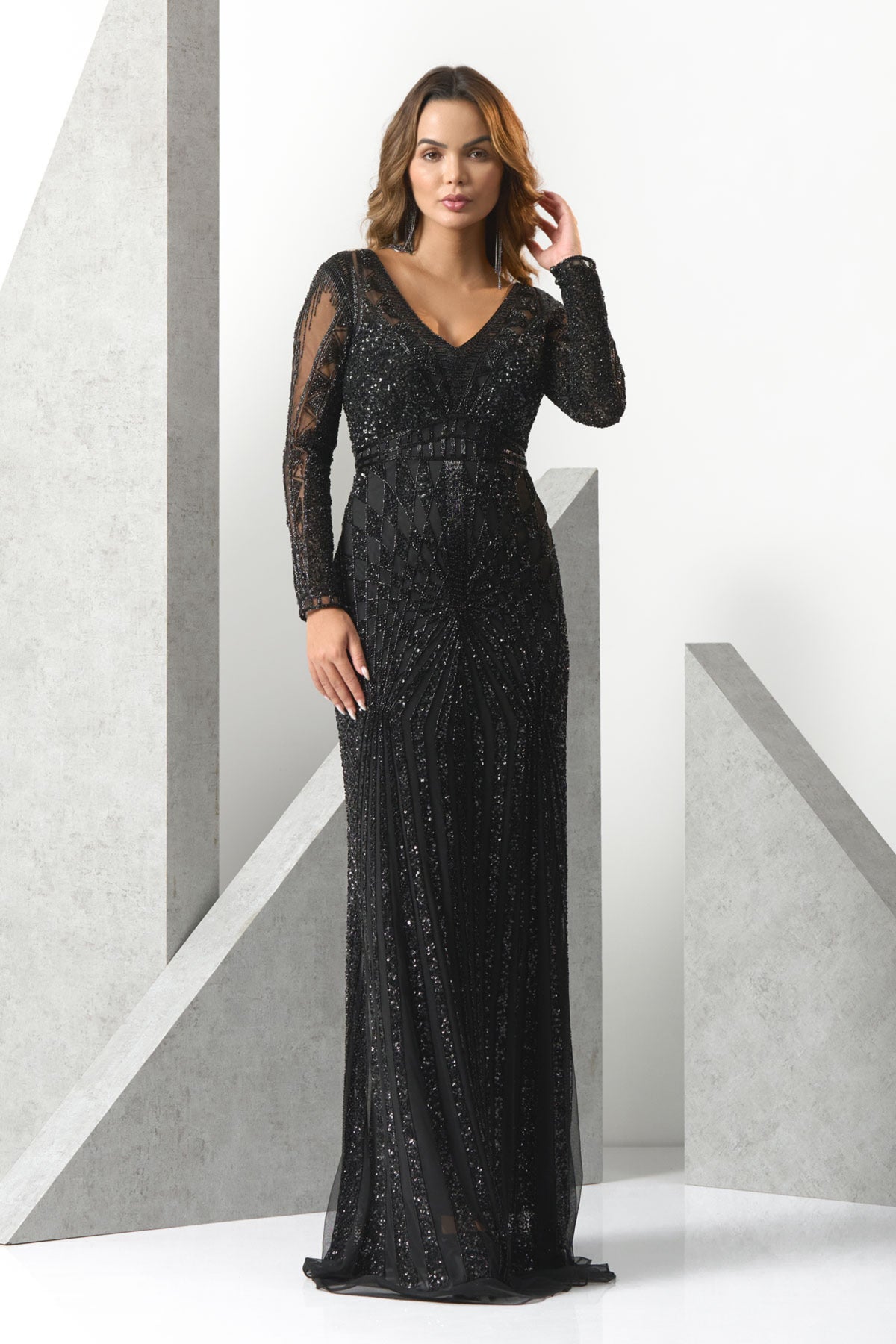 Moran V -neck Embroided Gown