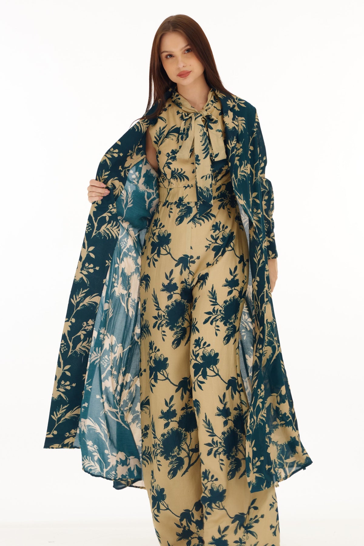 Teal and Cream Floral Cape