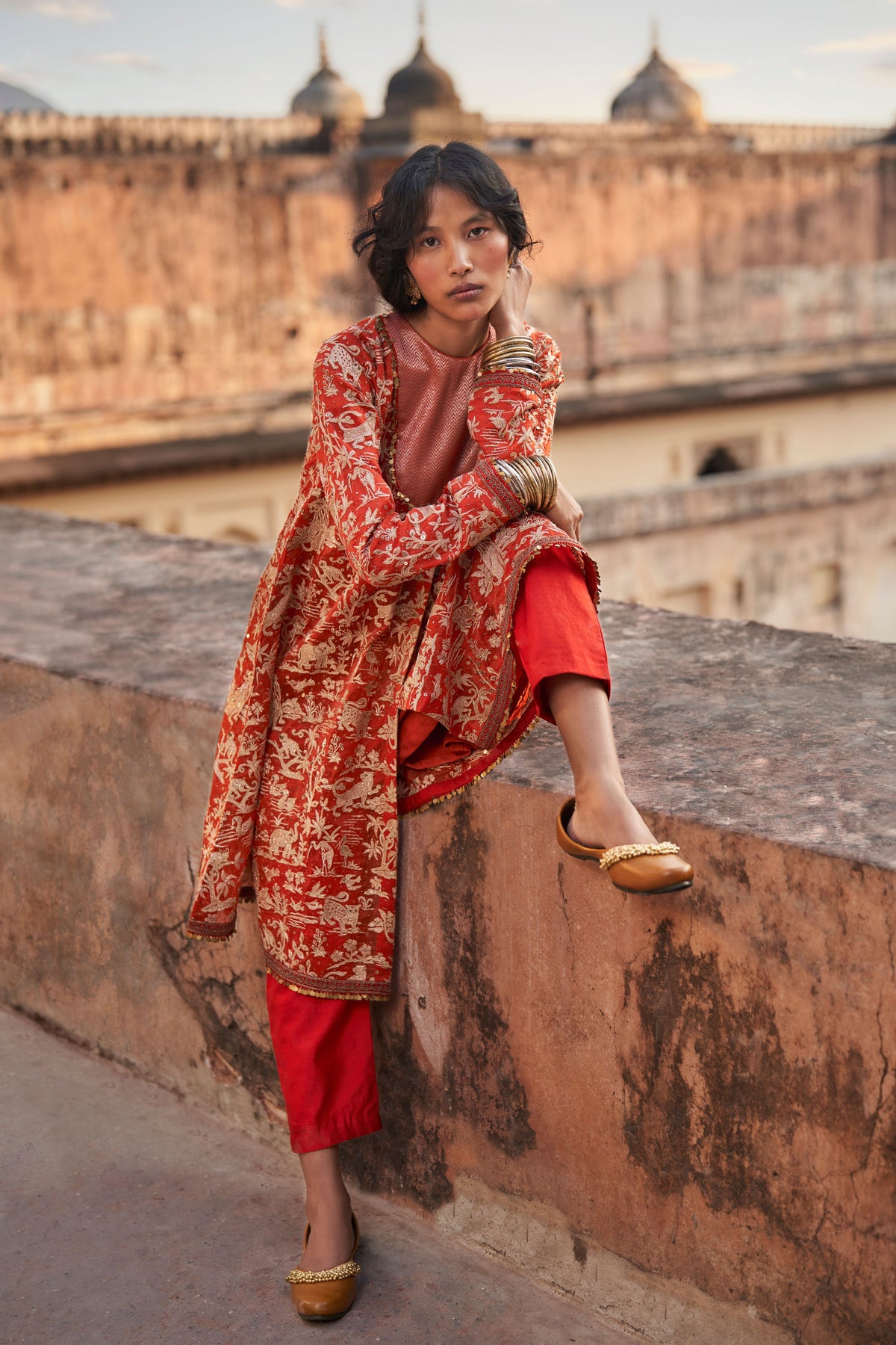 Red Embroidery Kurta