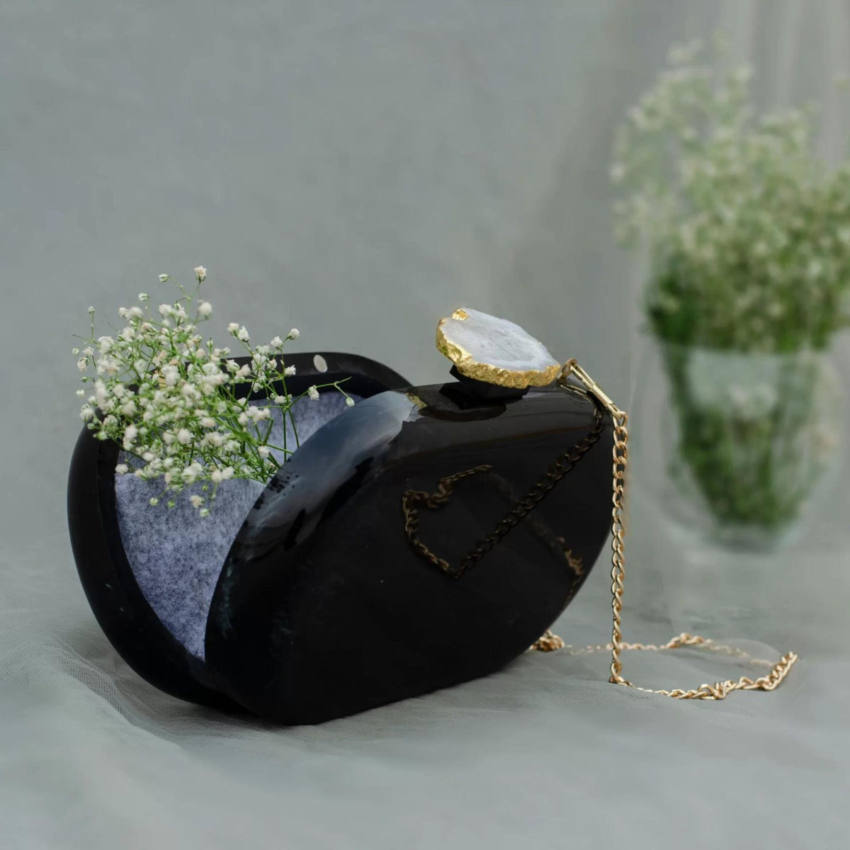 The Black Baroque Capsule Clutch - White Stone