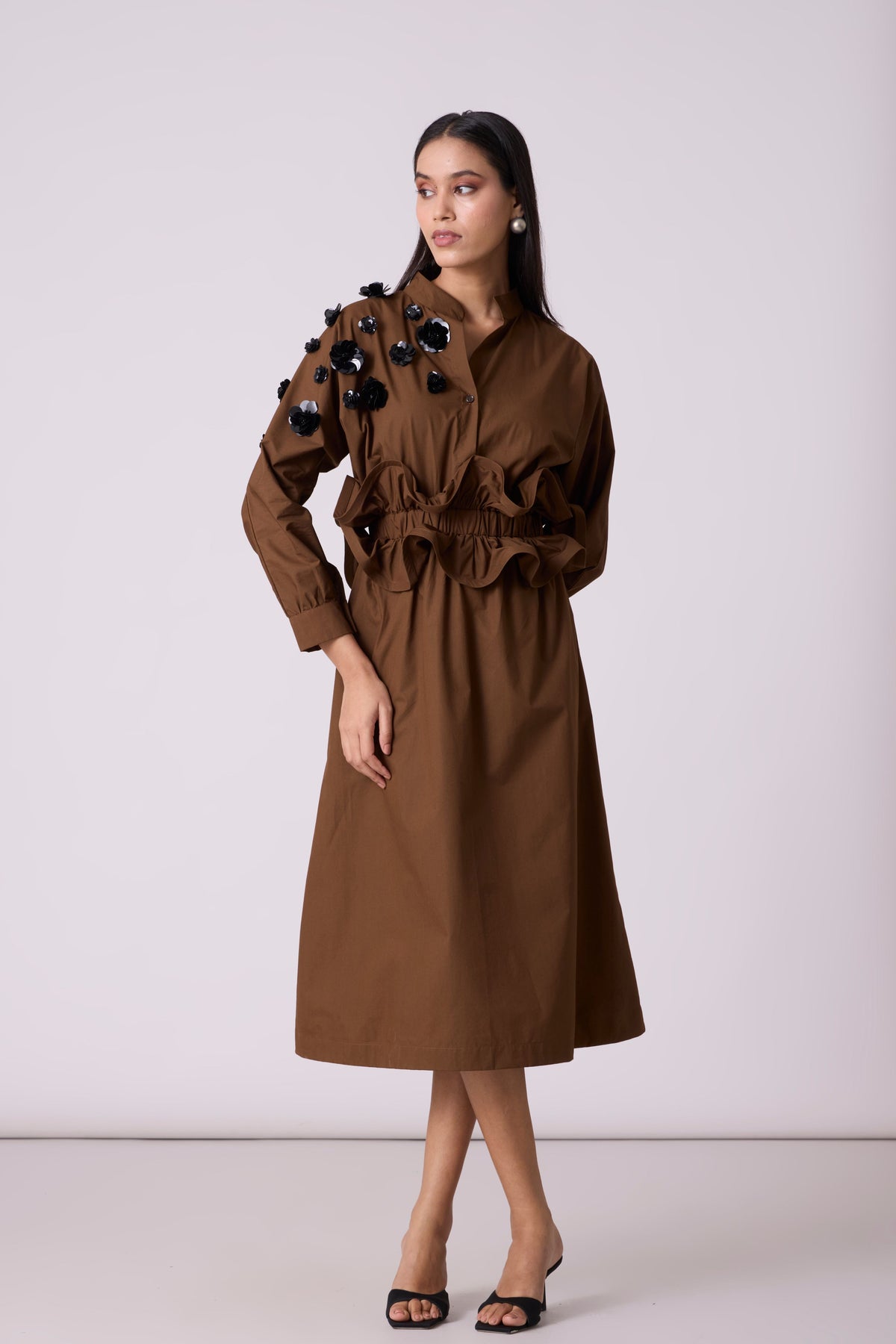 Alexa Applique Olive Brown Dress